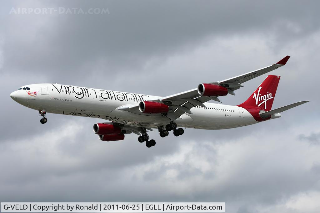 G-VELD, 1998 Airbus A340-313X C/N 214, at lhr