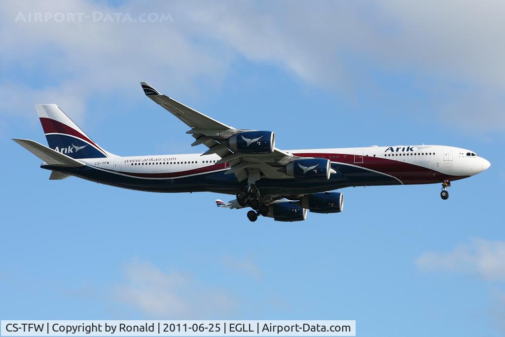 CS-TFW, 2008 Airbus A340-542 C/N 910, at lhr