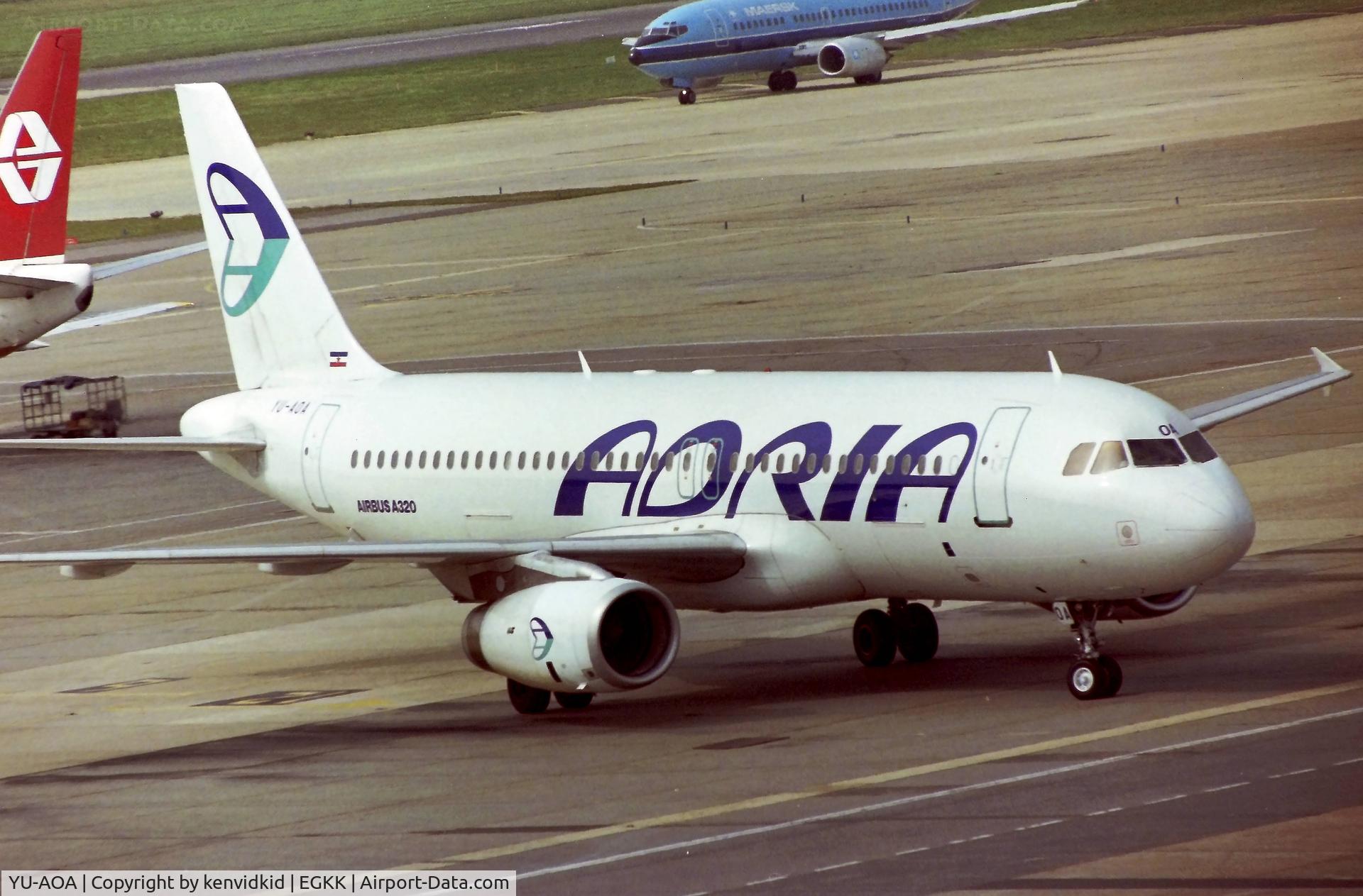 YU-AOA, 1988 Airbus A320-231 C/N 0043, At London Gatwick early 1992.