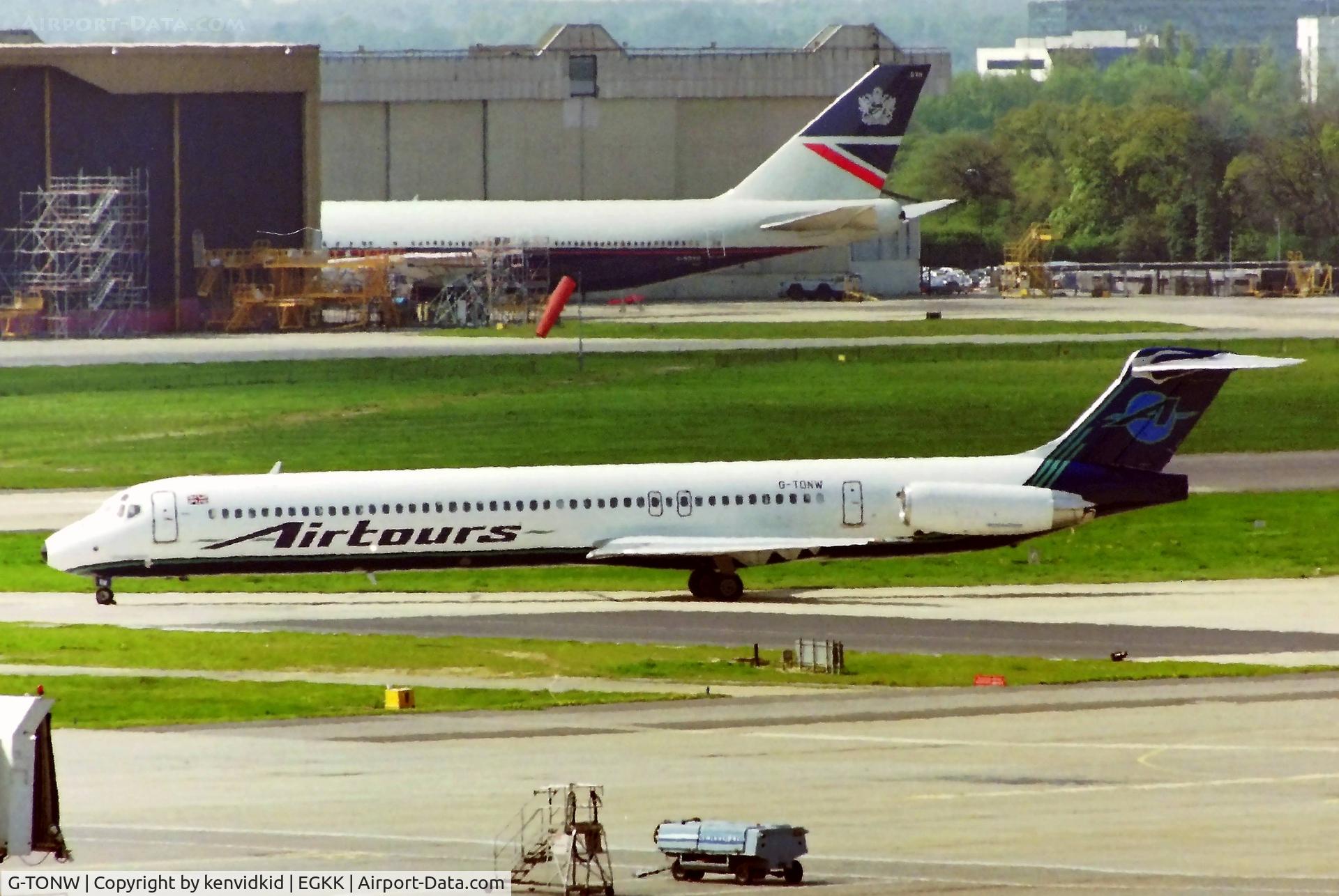 G-TONW, 1991 McDonnell Douglas MD-83 (DC-9-83) C/N 49952, At London Gatwick early 1992.