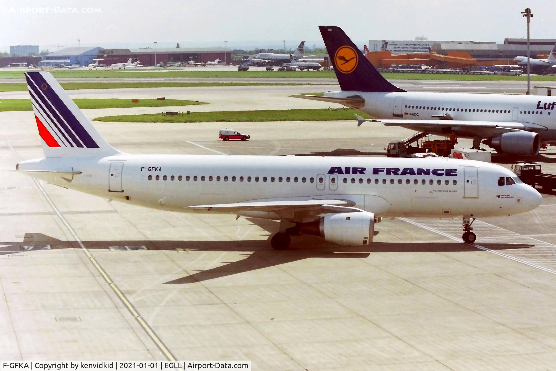 F-GFKA, 1987 Airbus A320-111 C/N 005, At London Heathrow early 1990''s