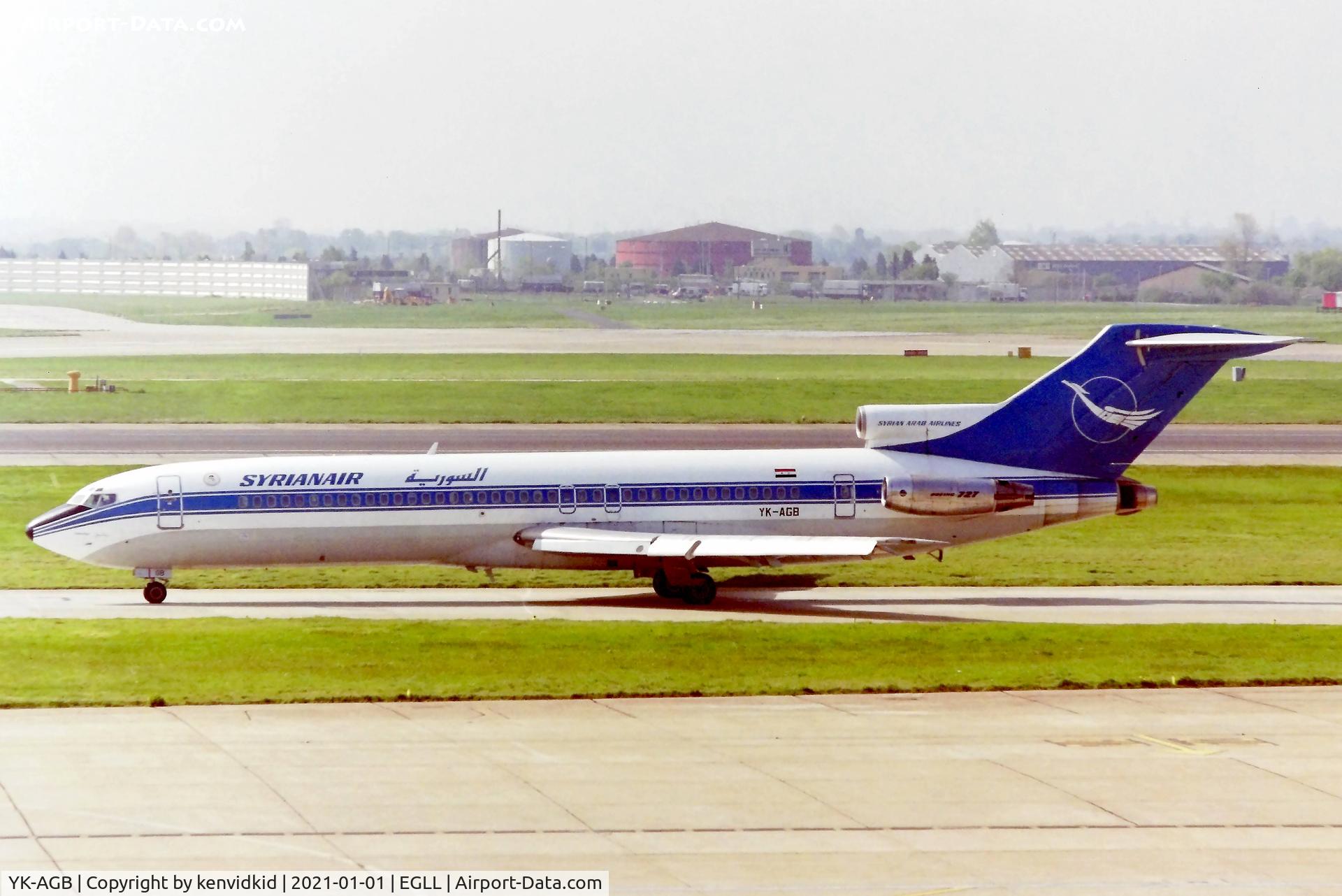 YK-AGB, 1976 Boeing 727-294 C/N 21204, At London Heathrow early 1990''s