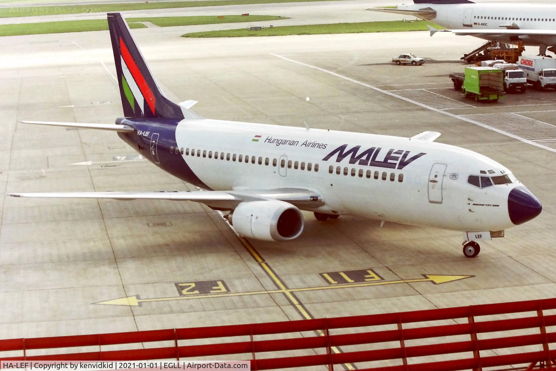 HA-LEF, 1991 Boeing 737-3Y0 C/N 24914, At London Heathrow early 1990''s