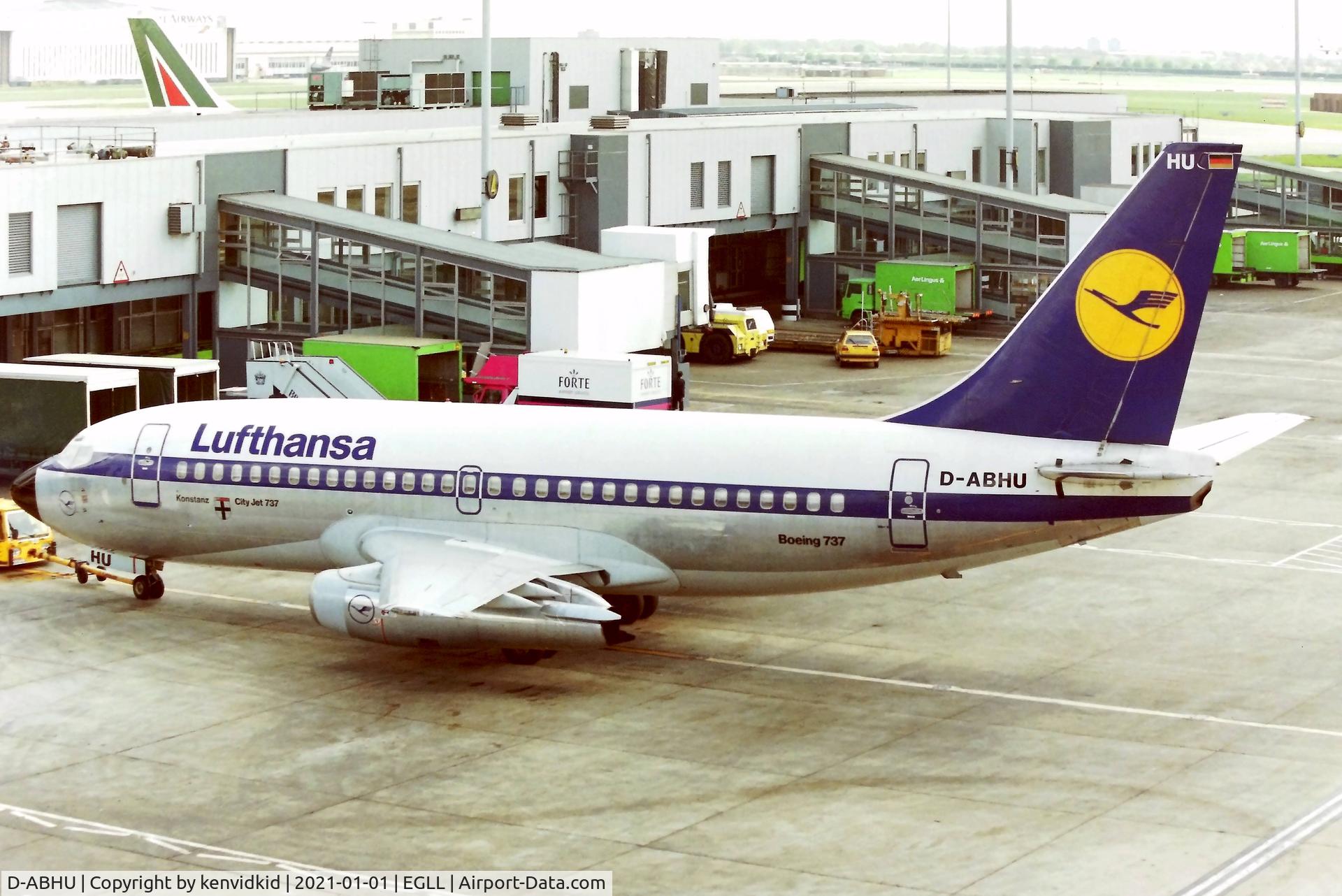 D-ABHU, 1982 Boeing 737-230 C/N 22143, At London Heathrow early 1990''s