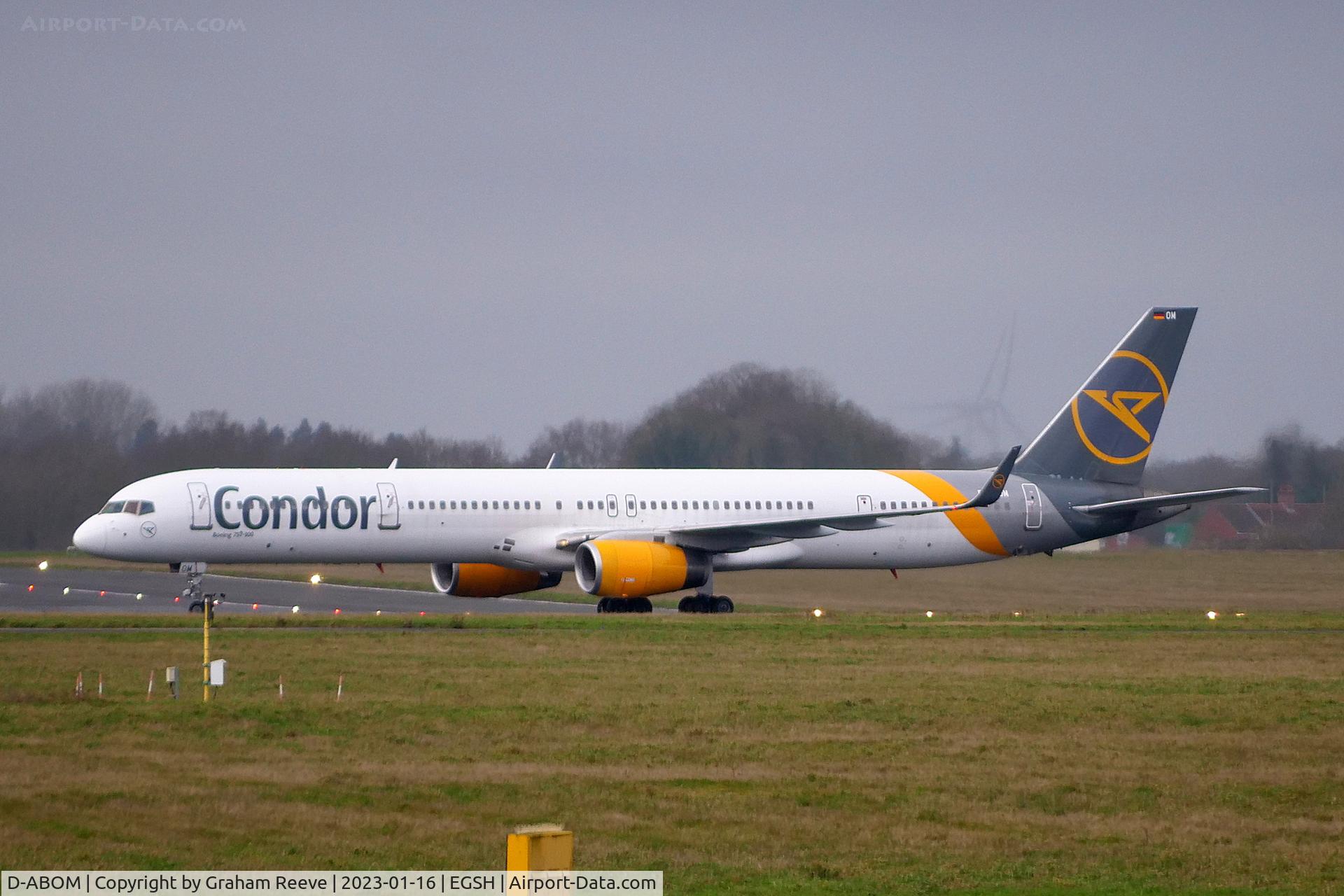 D-ABOM, 2000 Boeing 757-330 C/N 29022, Just landed at Norwich.