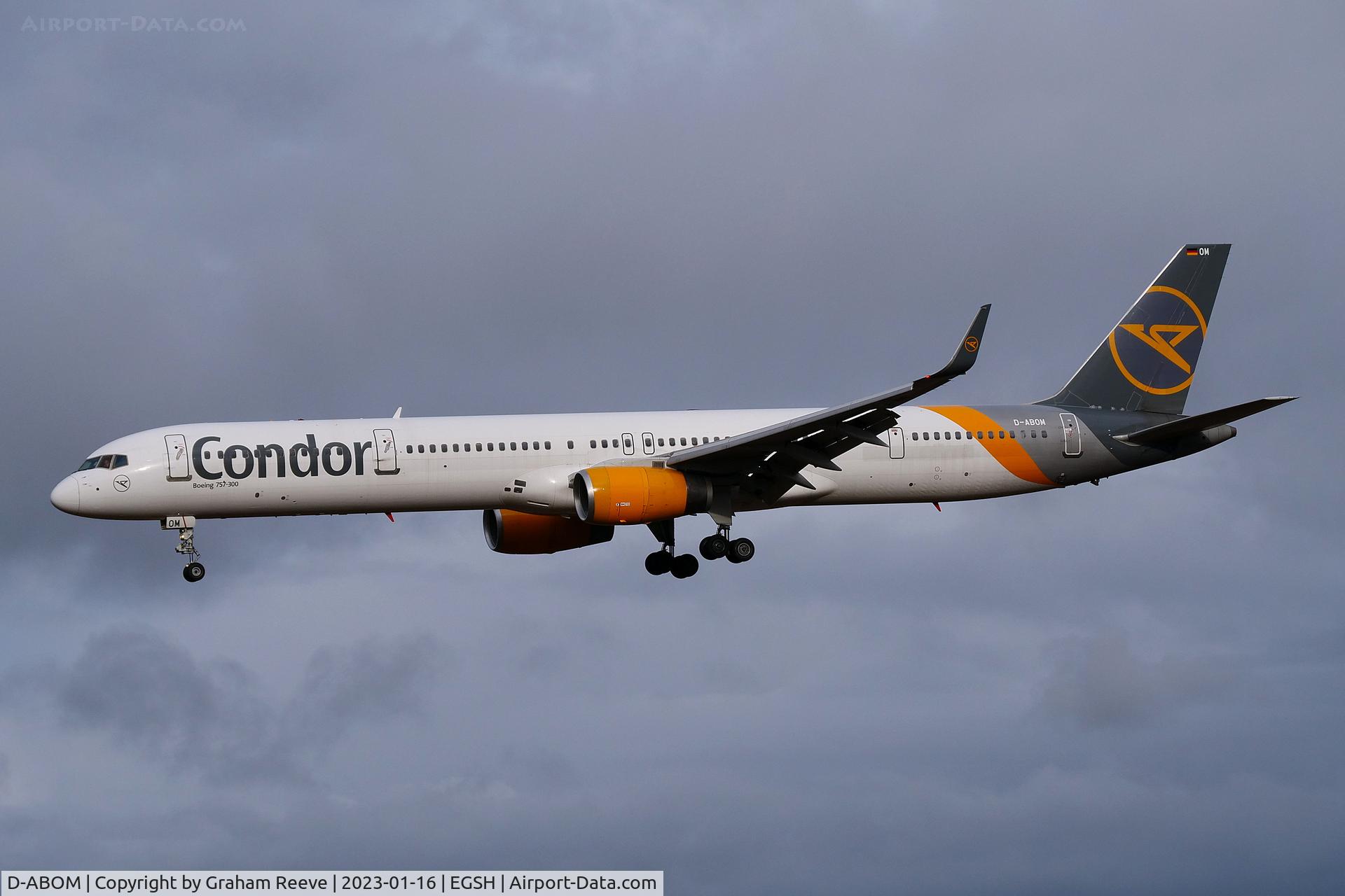 D-ABOM, 2000 Boeing 757-330 C/N 29022, Landing at Norwich.