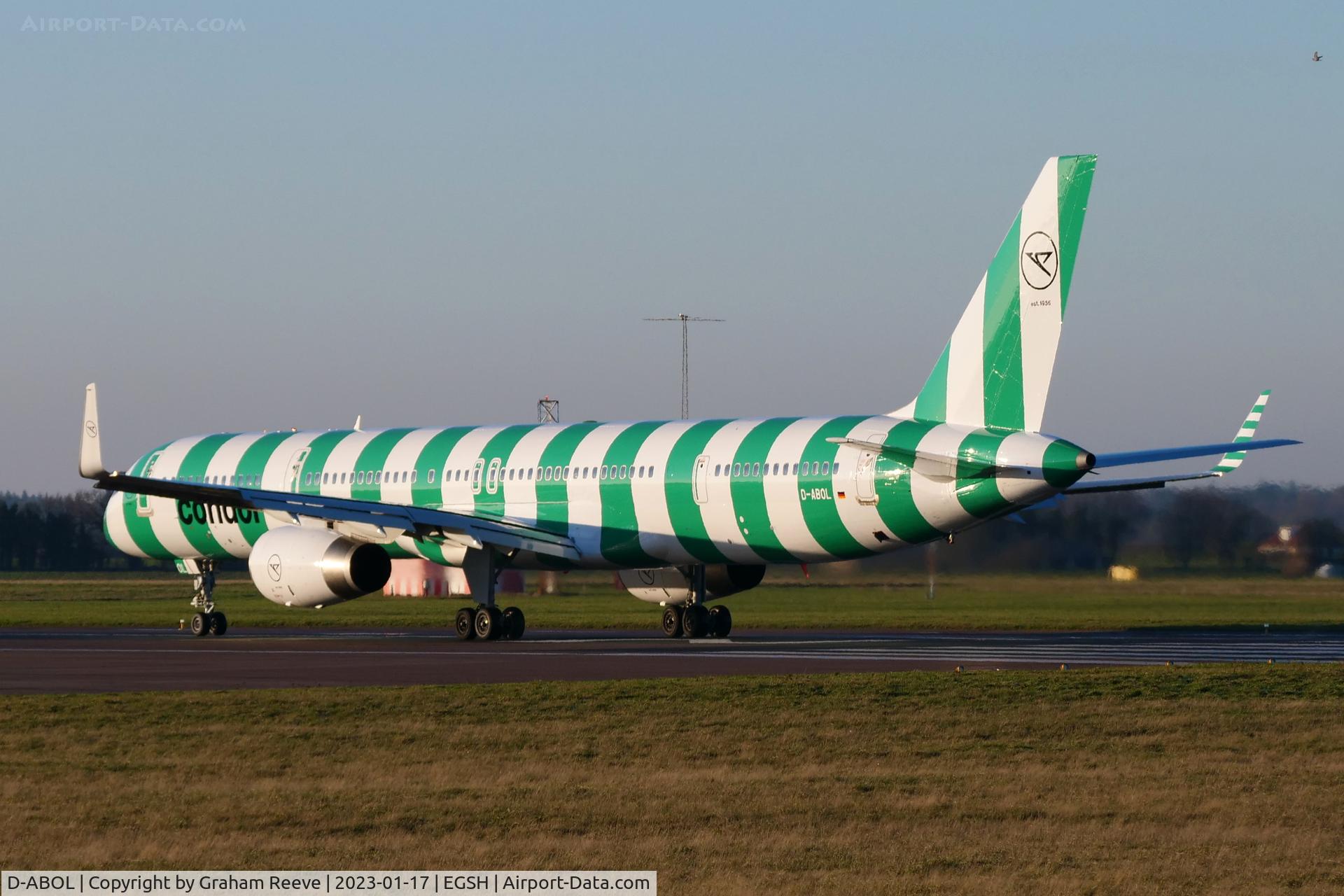 D-ABOL, 2000 Boeing 757-330 C/N 29021, Departing from Norwich after a re-spray.