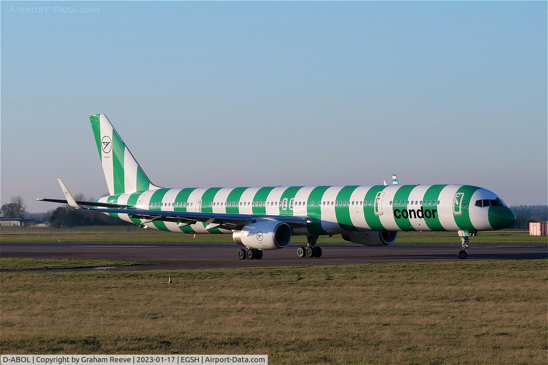 D-ABOL, 2000 Boeing 757-330 C/N 29021, Departing from Norwich after a re-spray.