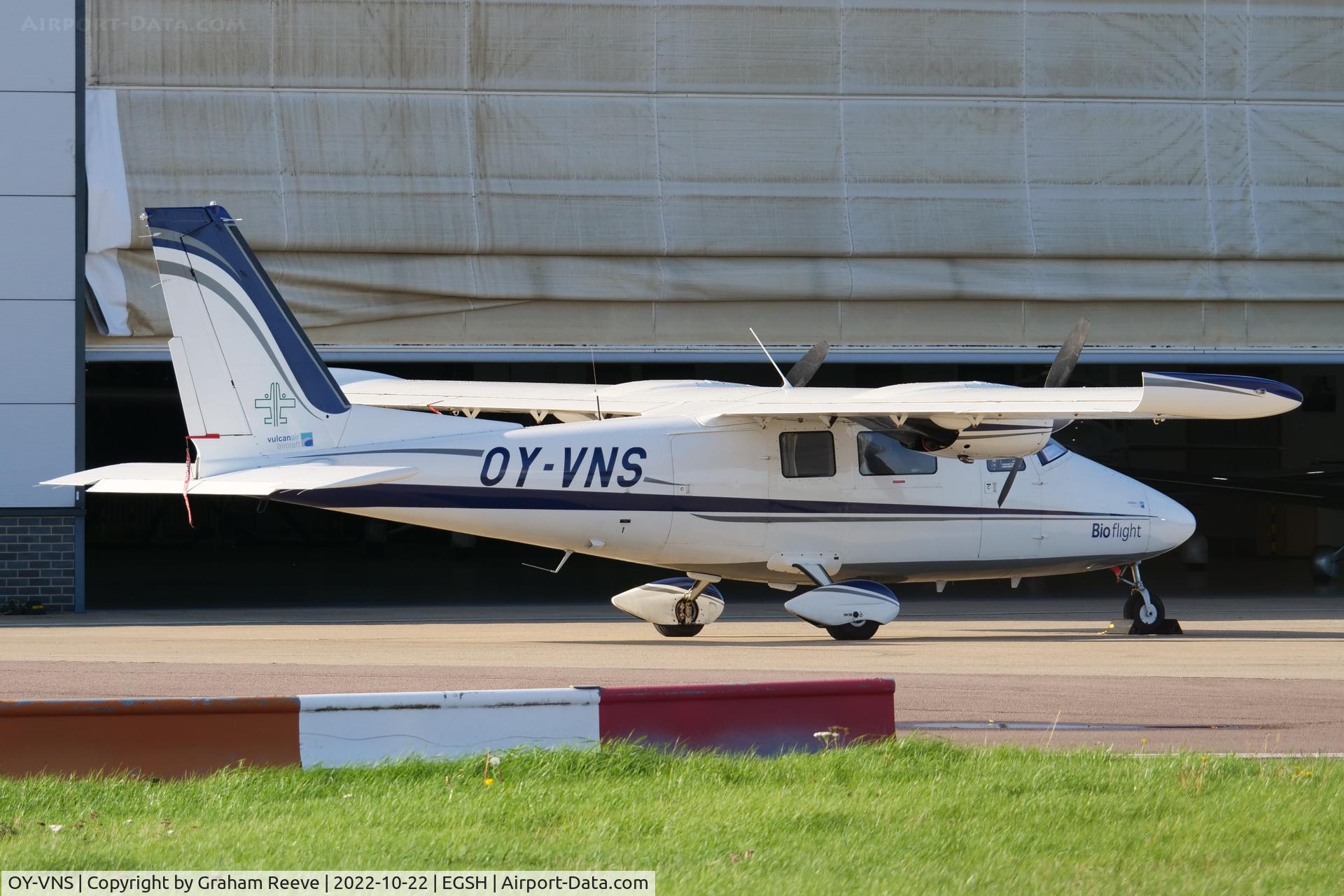 OY-VNS, 2020 Vulcanair P-68C C/N 511/C, Parked at Norwich.