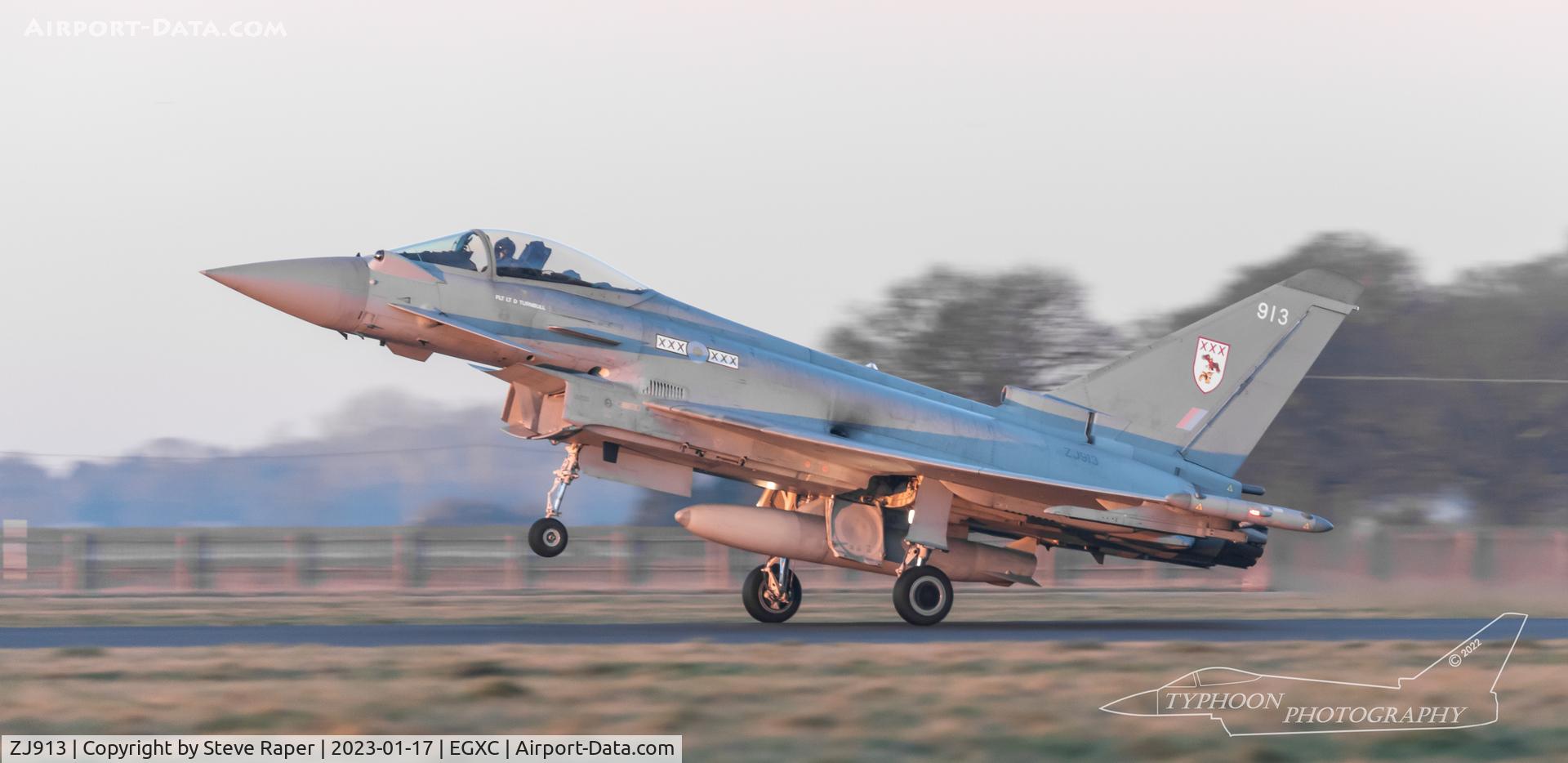 ZJ913, 2004 Eurofighter EF-2000 Typhoon FGR4 C/N 0047/BS004, In 29Sqn colours, landing at Coningsby