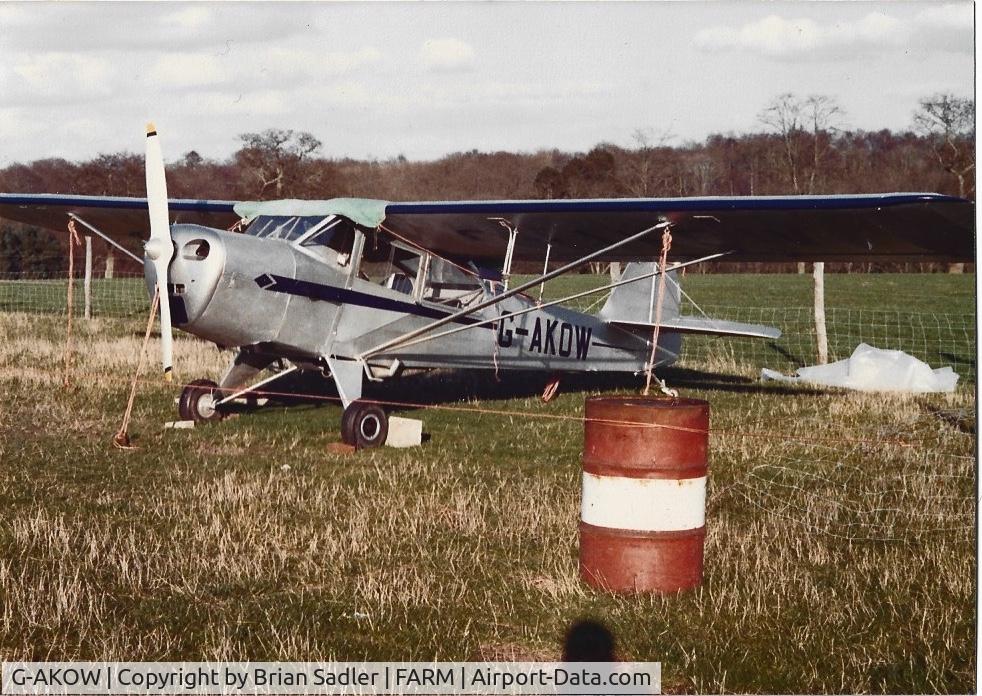 G-AKOW, 1945 Taylorcraft J Auster 5 C/N 1579, Circa 1974 after new dacron applied my Manager owner & pilot (L. A. McLean) would take off from a farm field near Newbury.  Here I think in autumn after landing.  Wonderful experience and nice to know the Auster is saved!