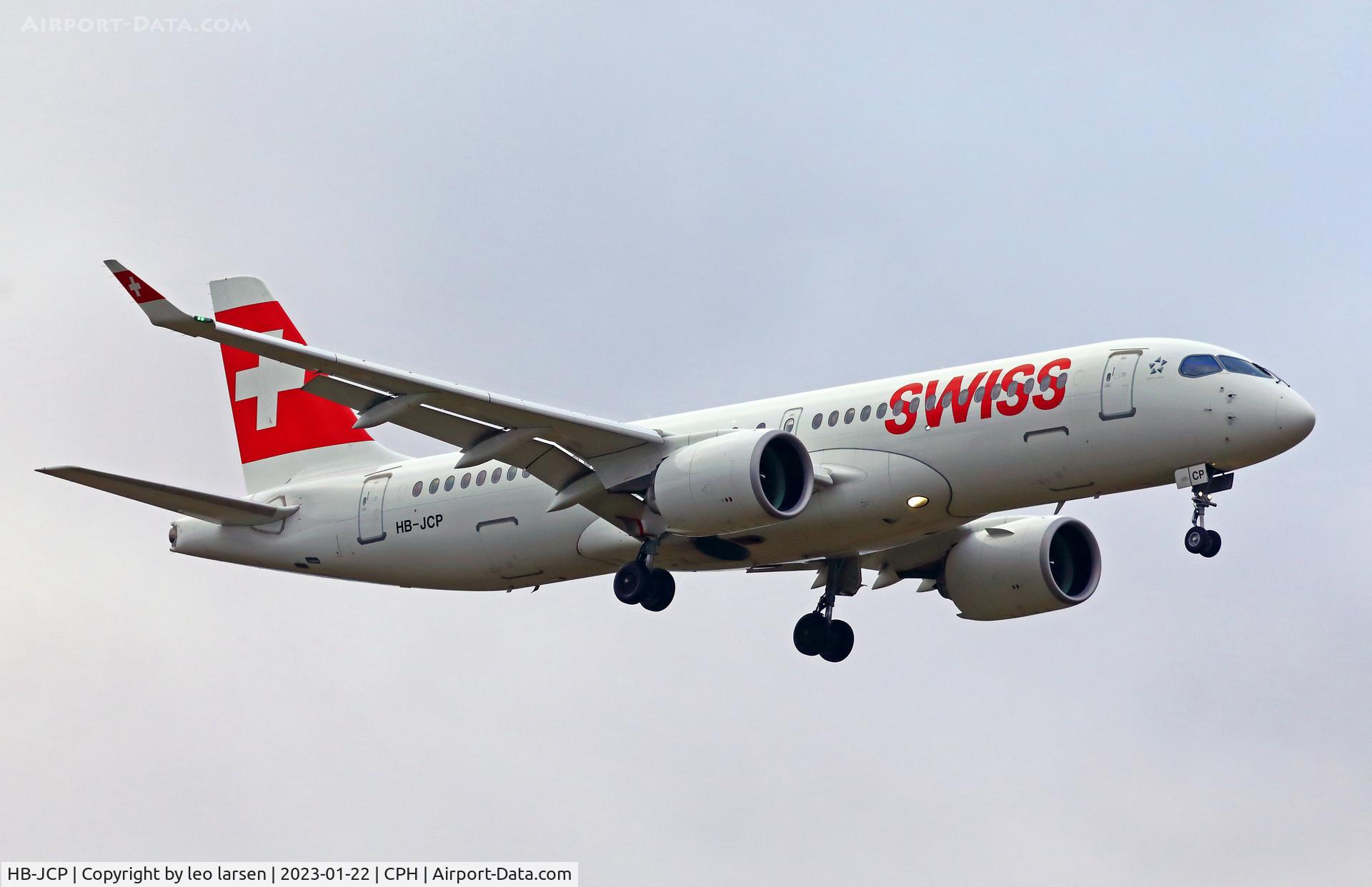 HB-JCP, 2018 Airbus A220-300 C/N 55036, Copenhagen 22.1.2023 landing rR-04L