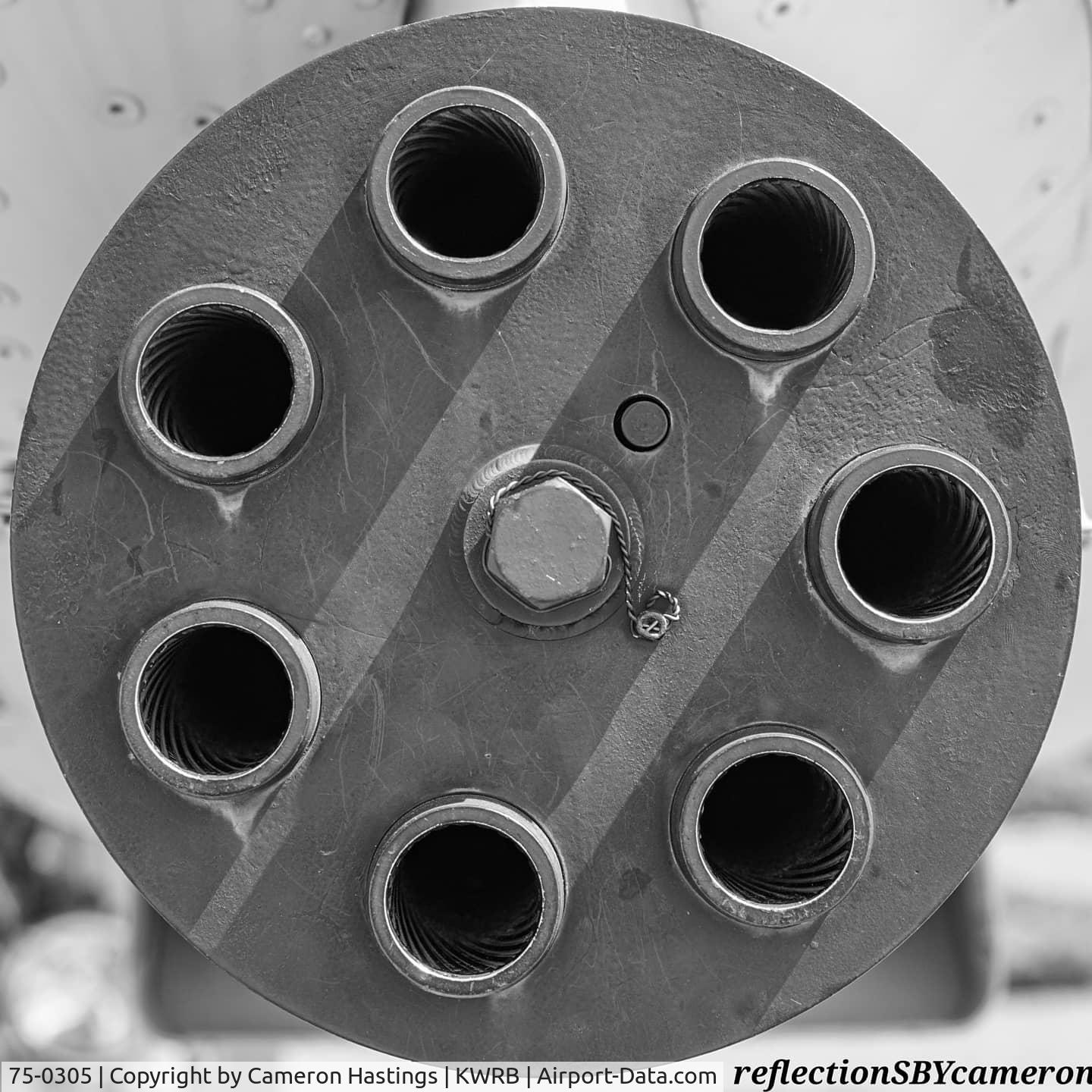 75-0305, 1975 Fairchild Republic A-10A Thunderbolt II C/N A10-0054, [Black&White]Upclose front and center. Notice the rifling.