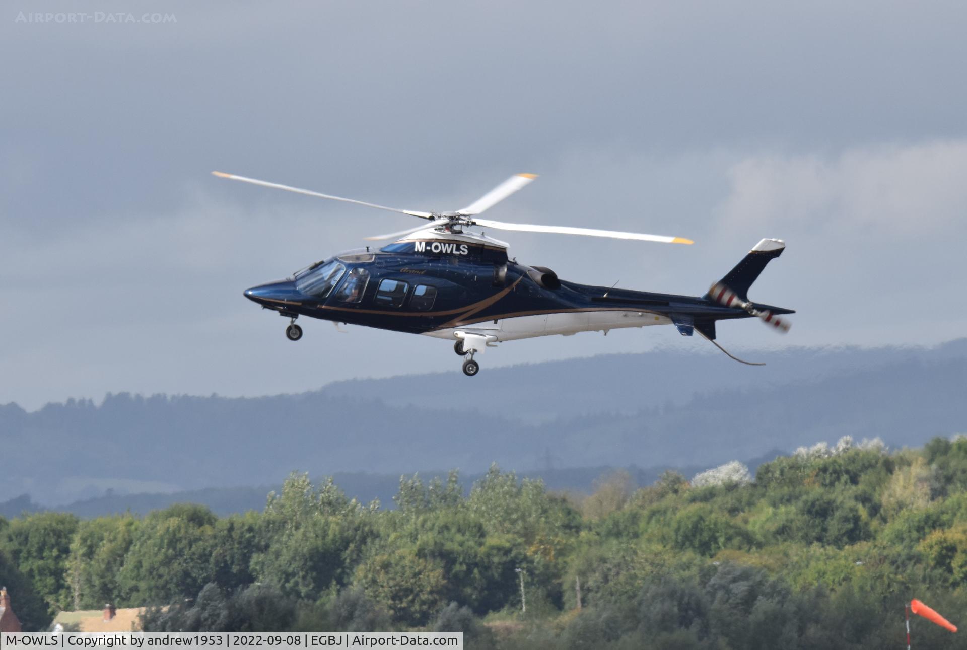 M-OWLS, 2010 Agusta A-109S Grand C/N 22160, M-OWLS landing at Gloucestershire Airport.
