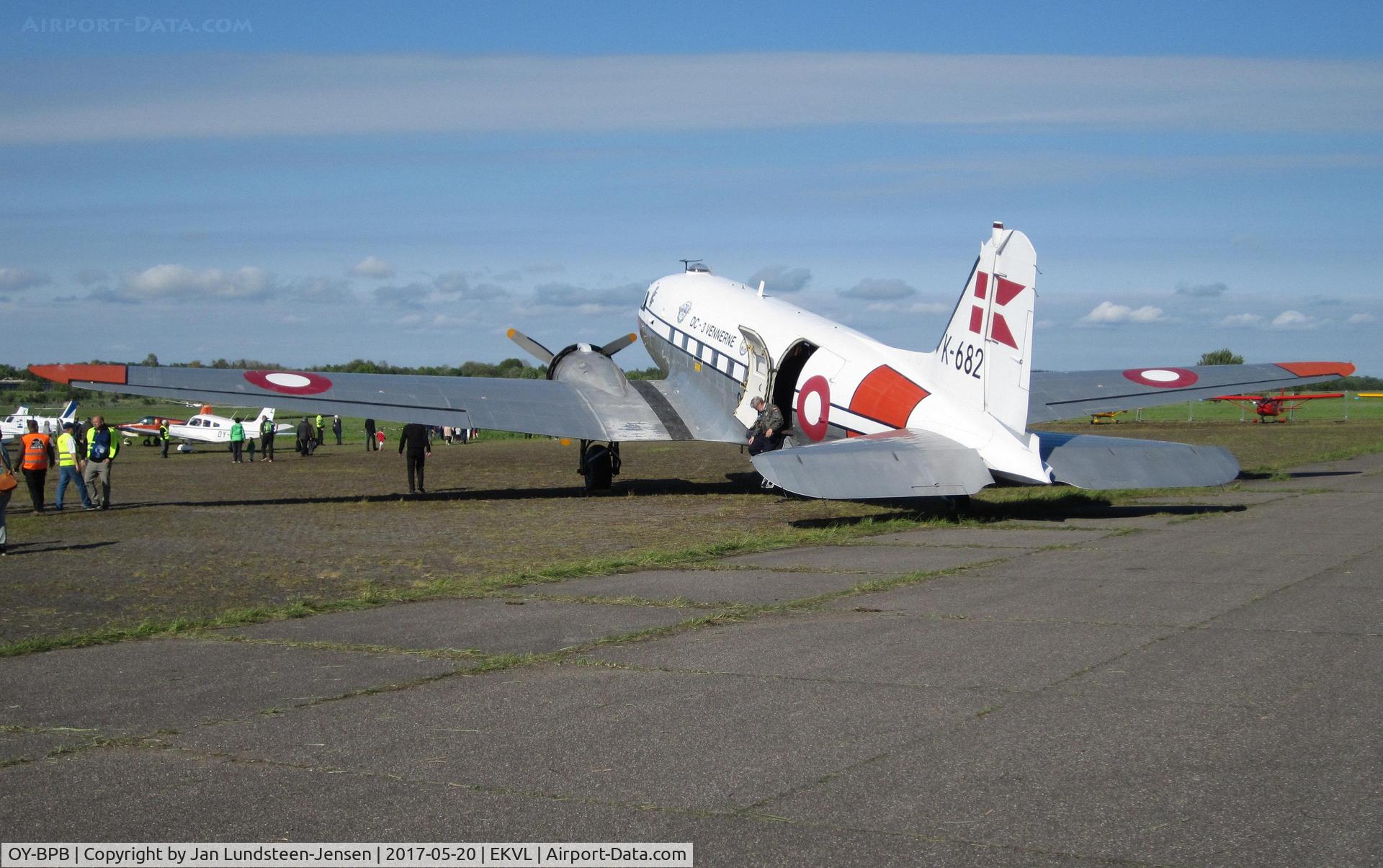 OY-BPB, 1943 Douglas C-47A-85-DL (DC-3A) Skytrain C/N 20019, C-47A OY-BPB seen at an airshow at Vaerloese, Denmark. In Royal Danish Air Force service 1953-1982, at first as 68-682, later as K-682. Today operated by DC-3 Vennerne - Danish Dakota Friends.