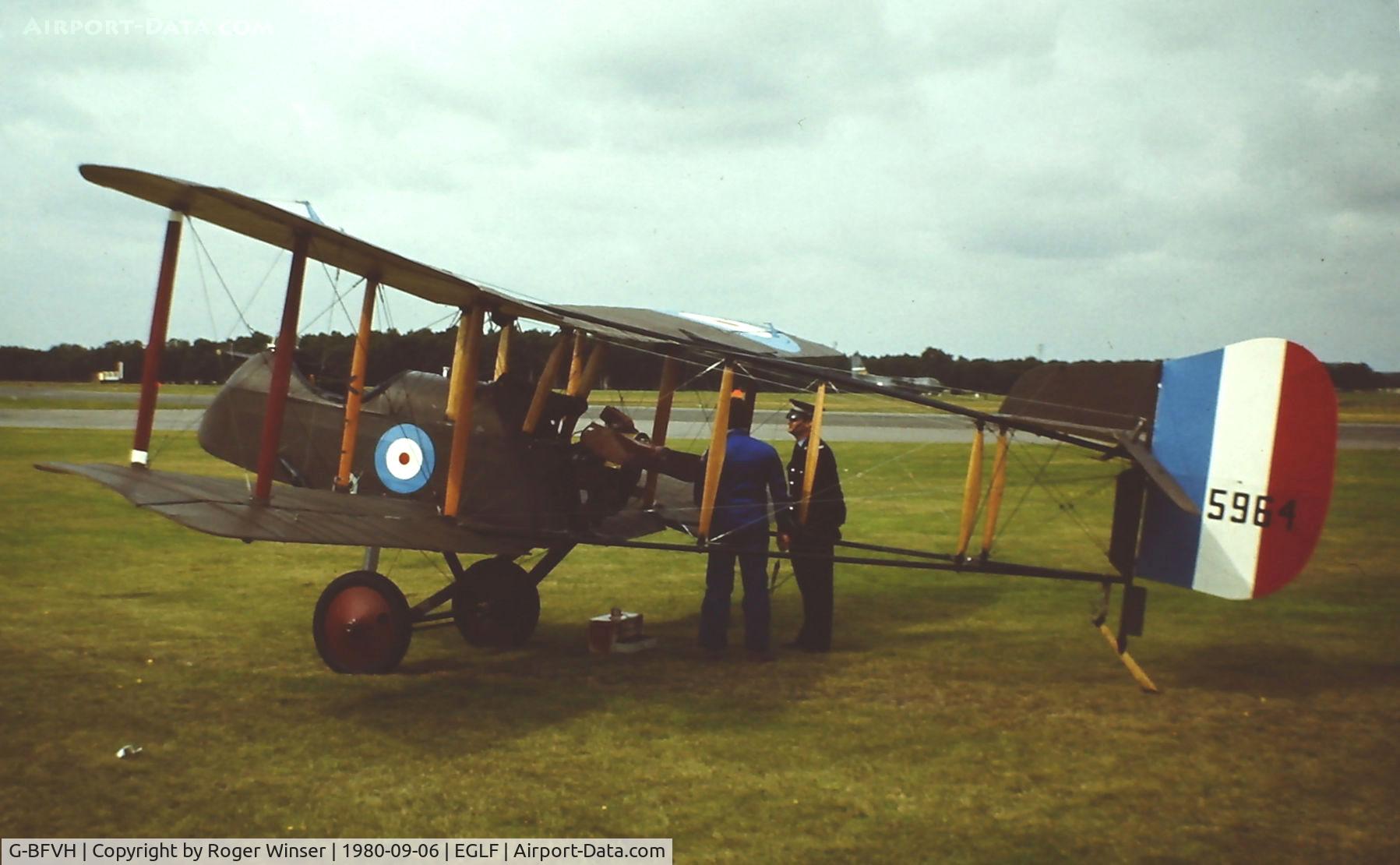 G-BFVH, 1978 Airco DH-2 Replica C/N WA4, Replica biplane on display at the 1980 Farnborough Air Show.