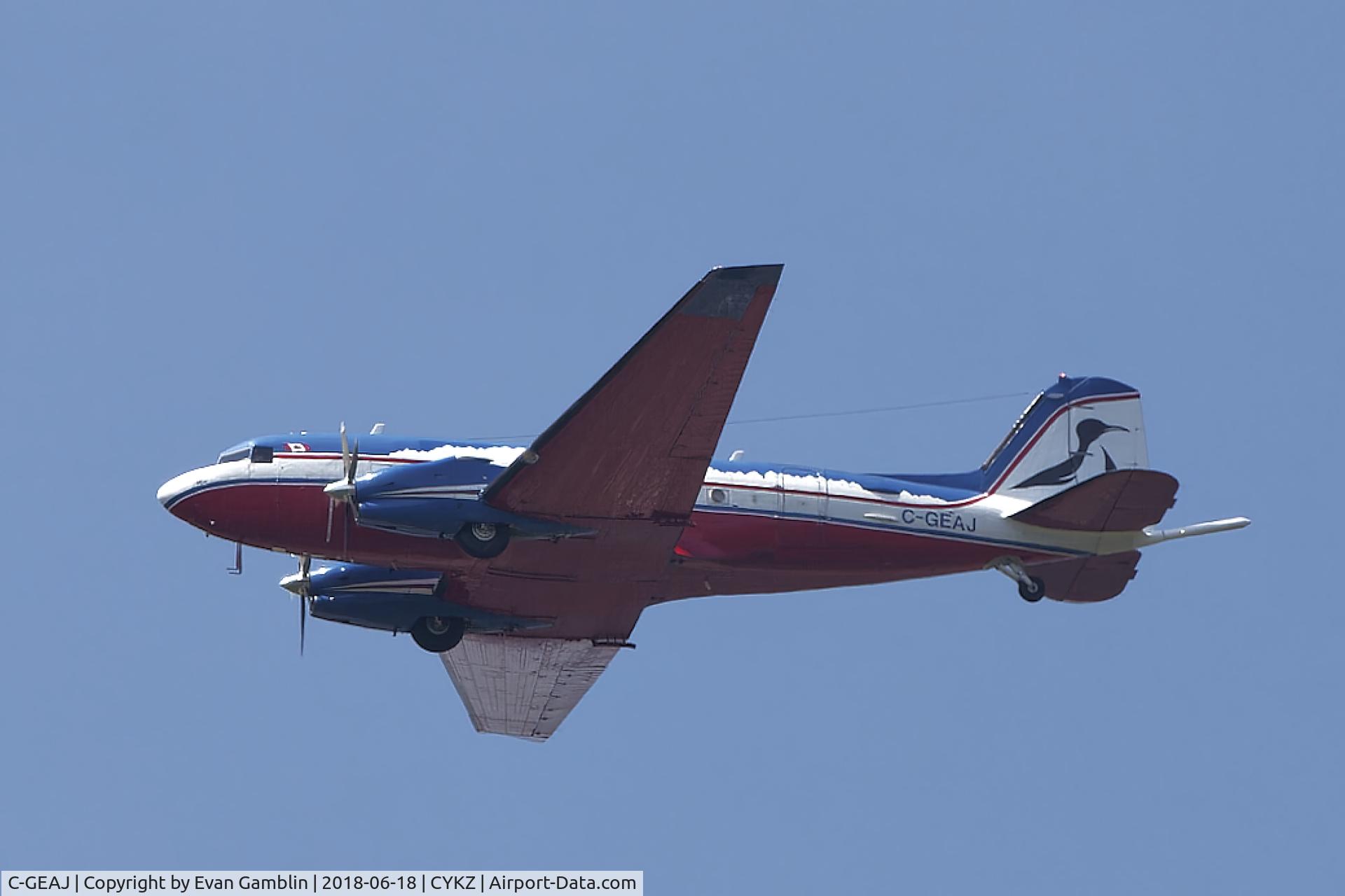 C-GEAJ, 1943 Douglas DC3C C/N 26120, A/C was southbound over Mosport racetrack. 
Nearest AP is Buttonville ON.