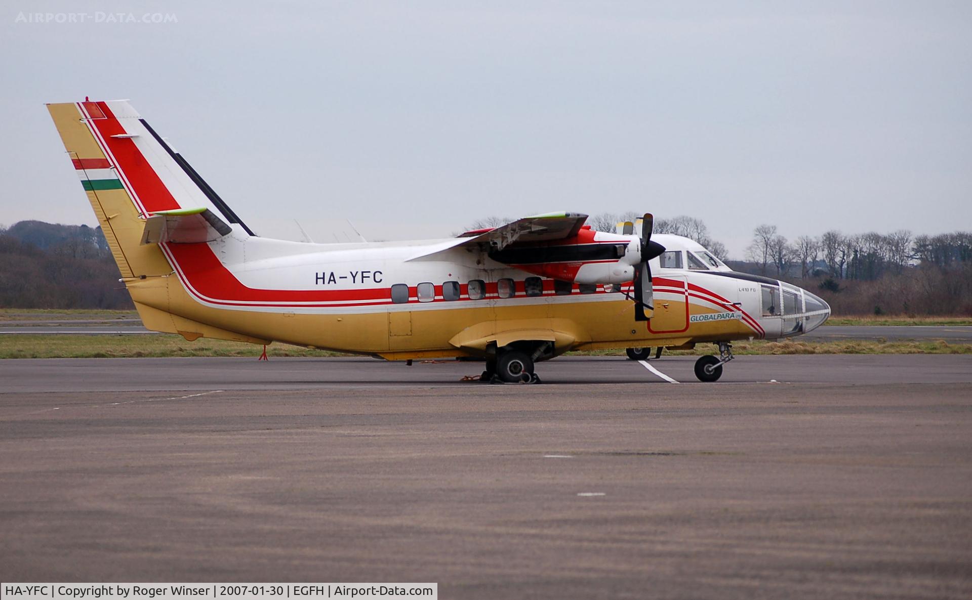 HA-YFC, 1985 Let L-410FG Turbolet C/N 851528, Resident jump-ship operated by GlobalPara for Swansea Skydive.