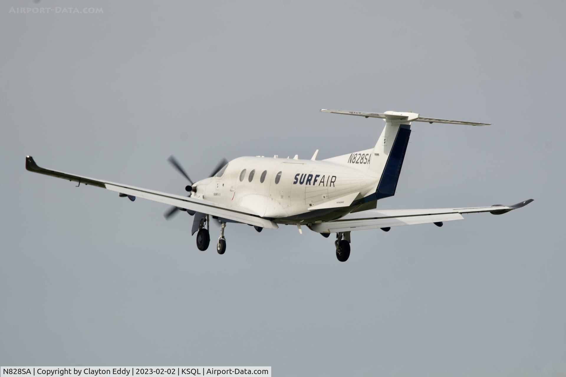N828SA, 2015 Pilatus PC-12/47E C/N 1525, San Carlos Airport in California 2023.