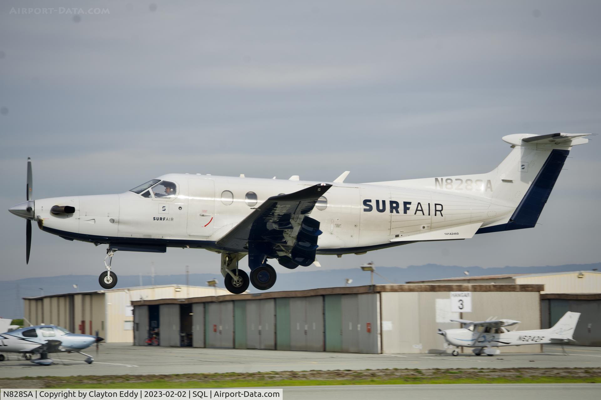 N828SA, 2015 Pilatus PC-12/47E C/N 1525, San Carlos Airport in California 2023.