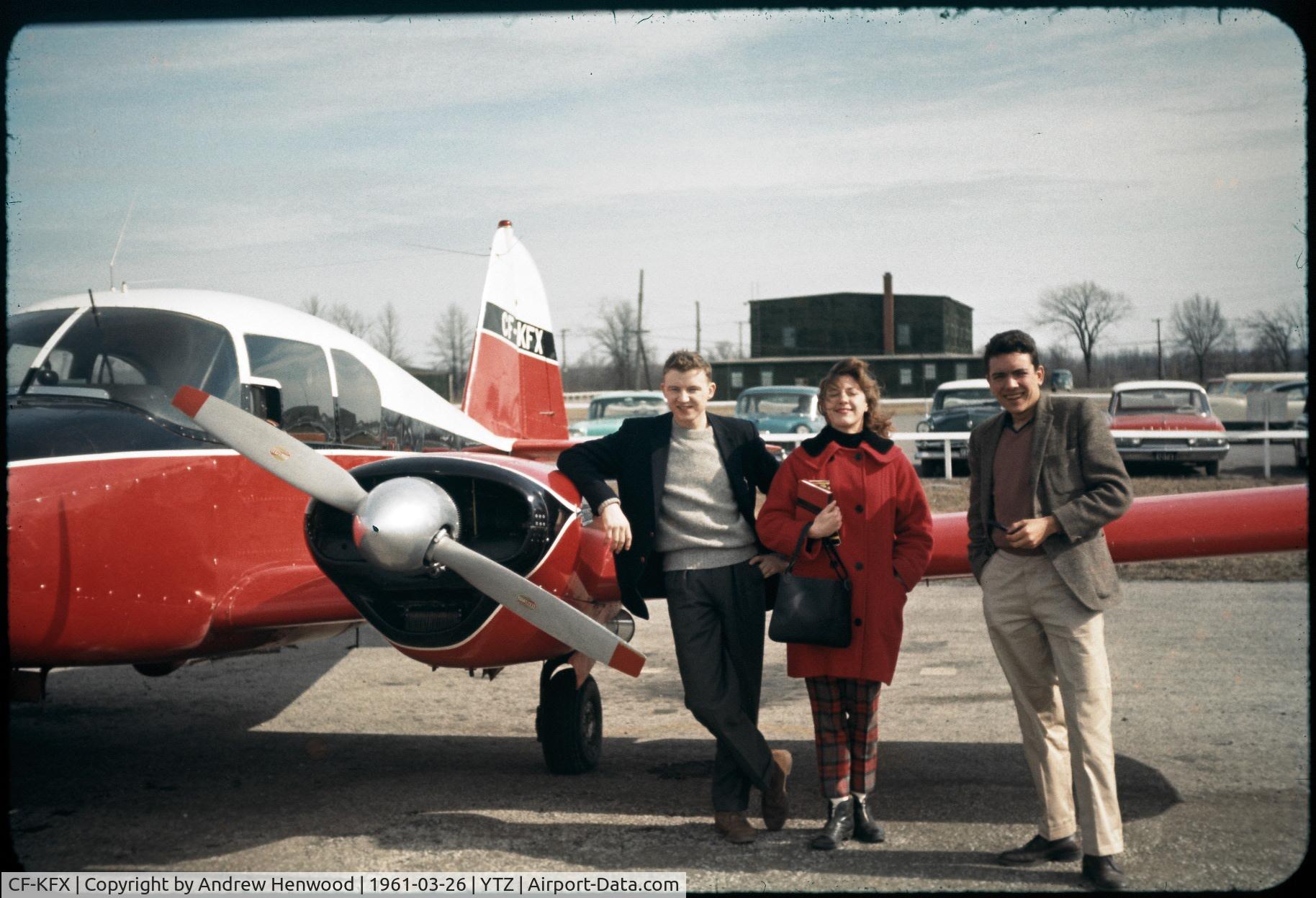 CF-KFX, 1956 Piper PA-23 C/N 23-529, I took this photo in March 1961, at the Toronto Island Airport, (now Billy Bishop Airport -YTZ) .  I stand on the right. My first time ever in an airplane.  I went on to serve 7 years in the RCAF, then 29 years with CP Air. Ended as Captain on B767.