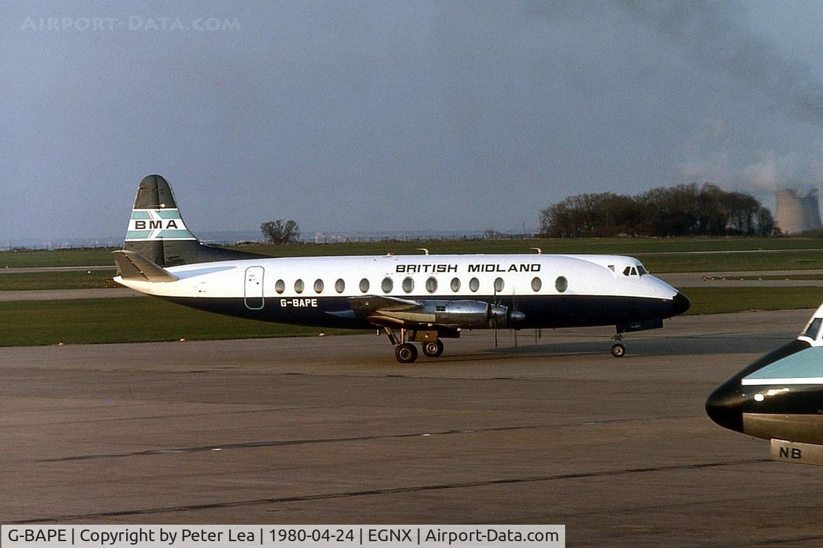 G-BAPE, 1959 Vickers Viscount 814 C/N 341, Originally flown by Lufthansa as D-ANIP this aircraft finished up being scrapped at Tucson International Airport in the early 2000's.