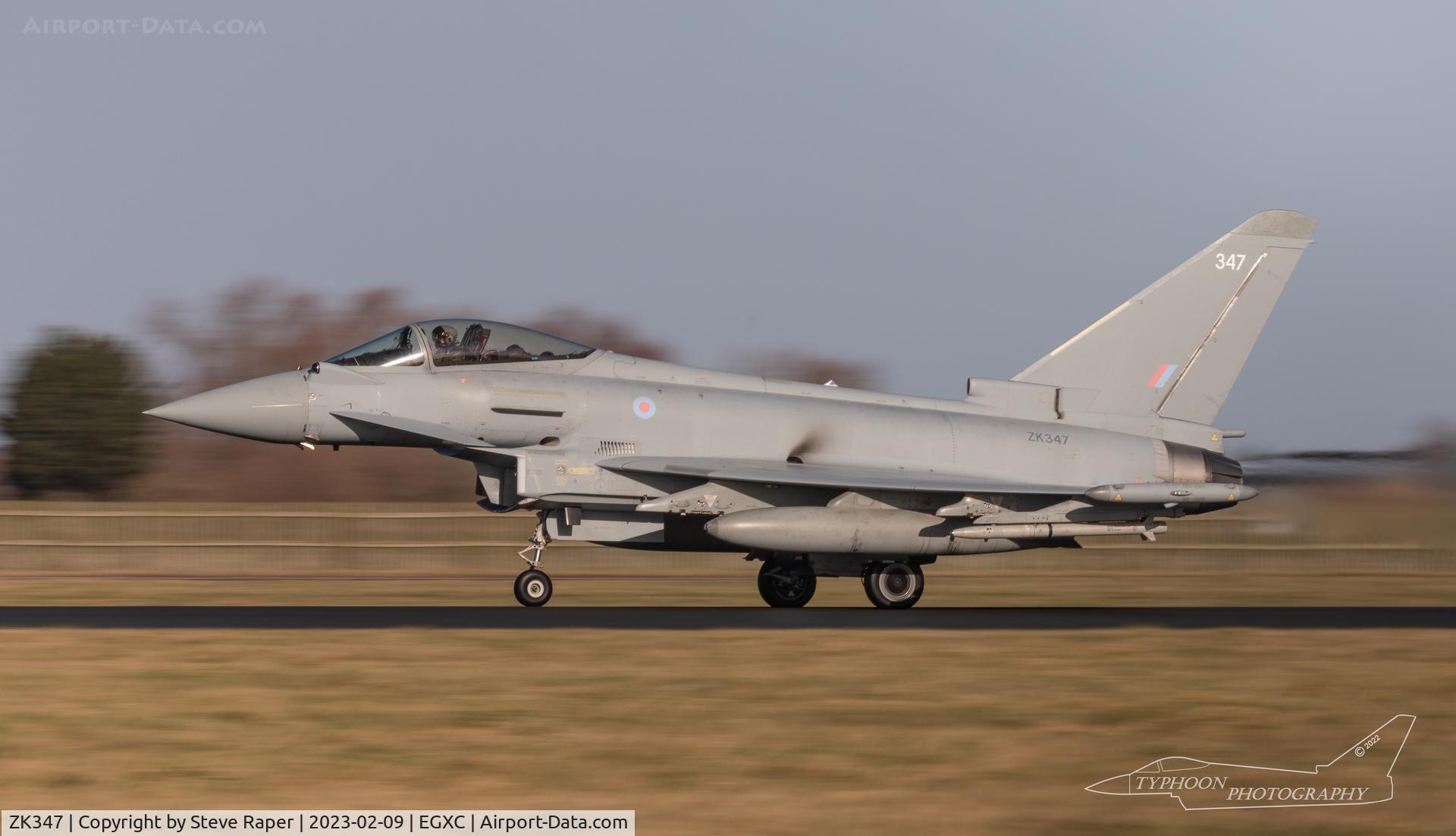 ZK347, 2013 Eurofighter EF-2000 Typhoon FGR4 C/N BS108/390, slower shutter rwy25 RAF Coningsby