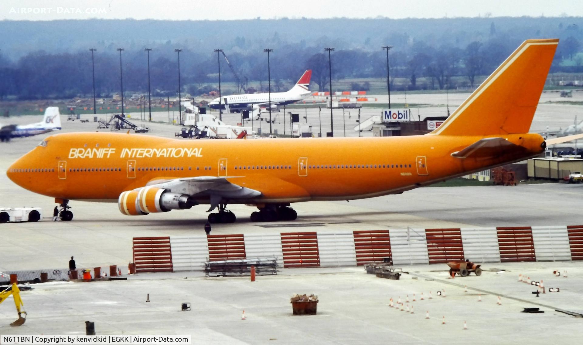 N611BN, 1972 Boeing 747-230B C/N 20527, At London Gatwick, early 1980's.