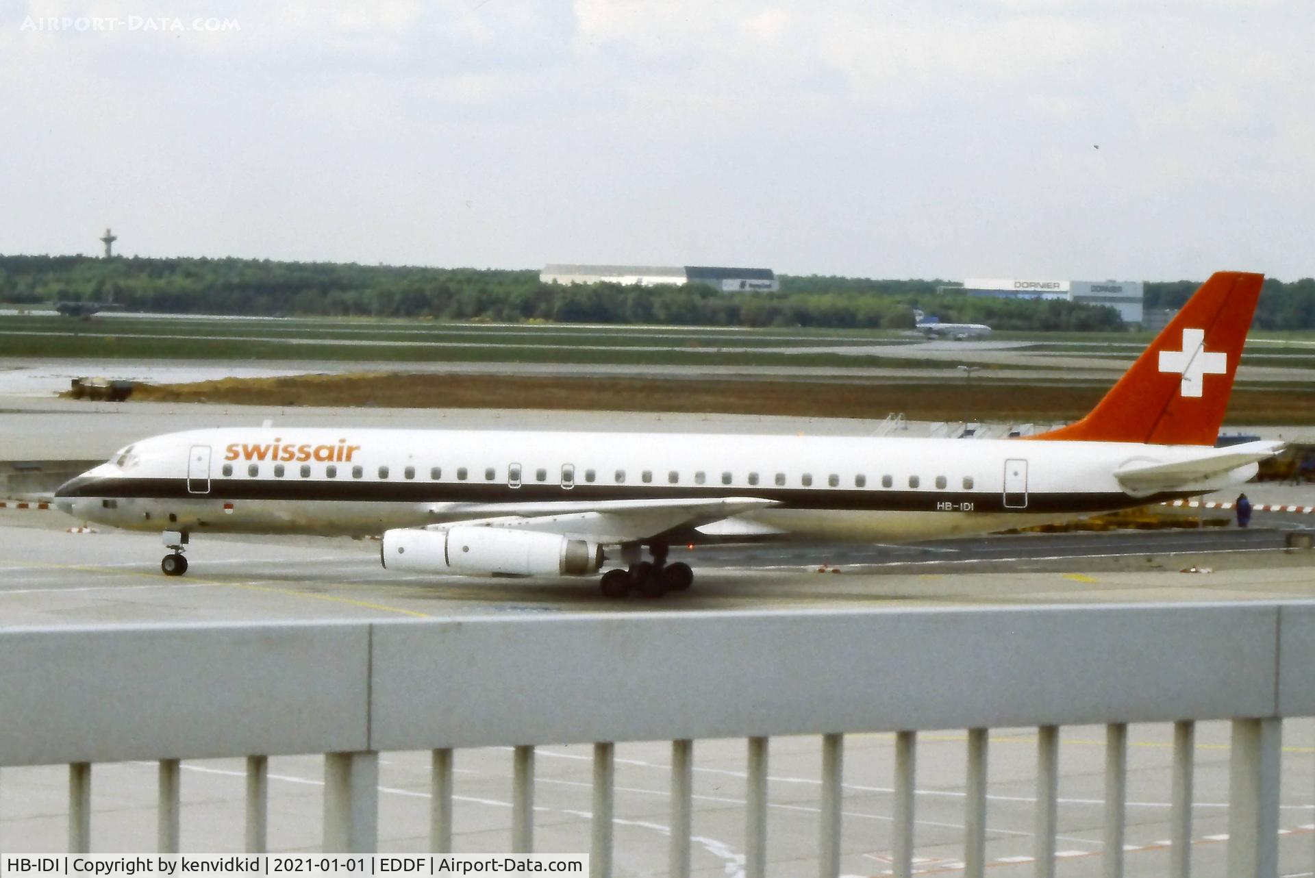 HB-IDI, 1969 Douglas DC-8-62 C/N 46077, At Frankfurt, early 1980's.