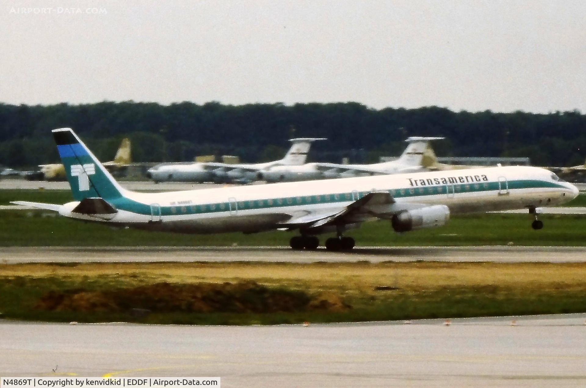 N4869T, 1970 Douglas DC-8-63CF C/N 46117, At Frankfurt, early 1980's.