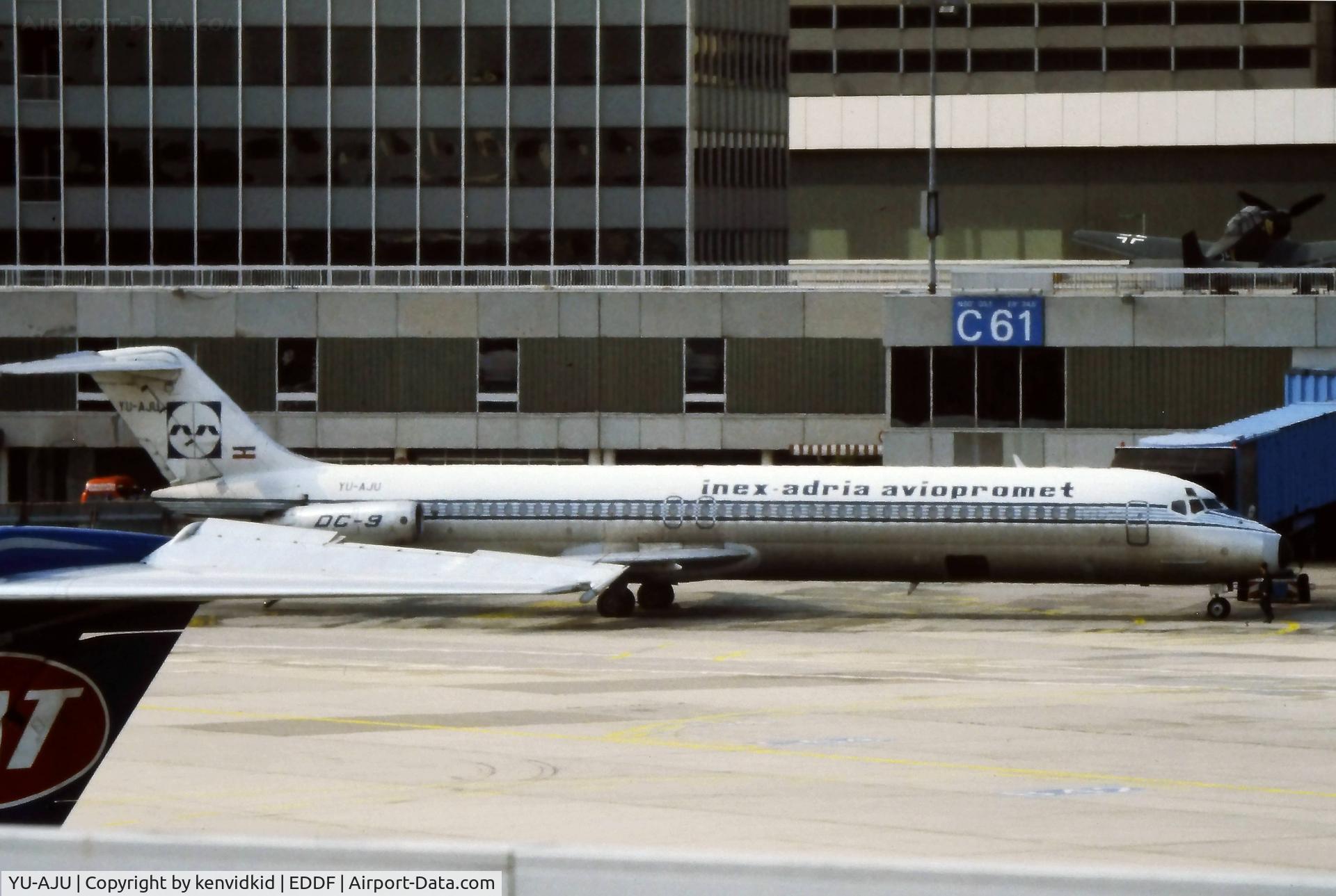 YU-AJU, 1977 McDonnell Douglas DC-9-51 C/N 47754, At Frankfurt, early 1980's.