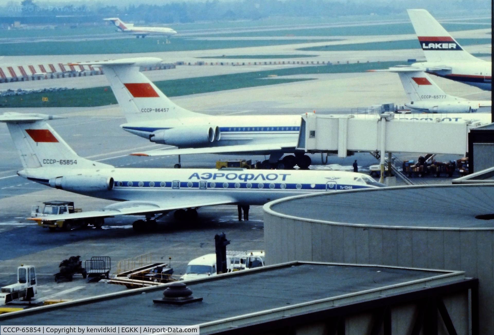 CCCP-65854, 1975 Tupolev TU-134A C/N 23248, At London Gatwick, early 1980's.