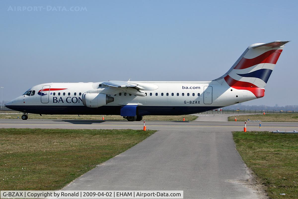 G-BZAX, 1999 British Aerospace Avro 146-RJ100 C/N E3356, at spl