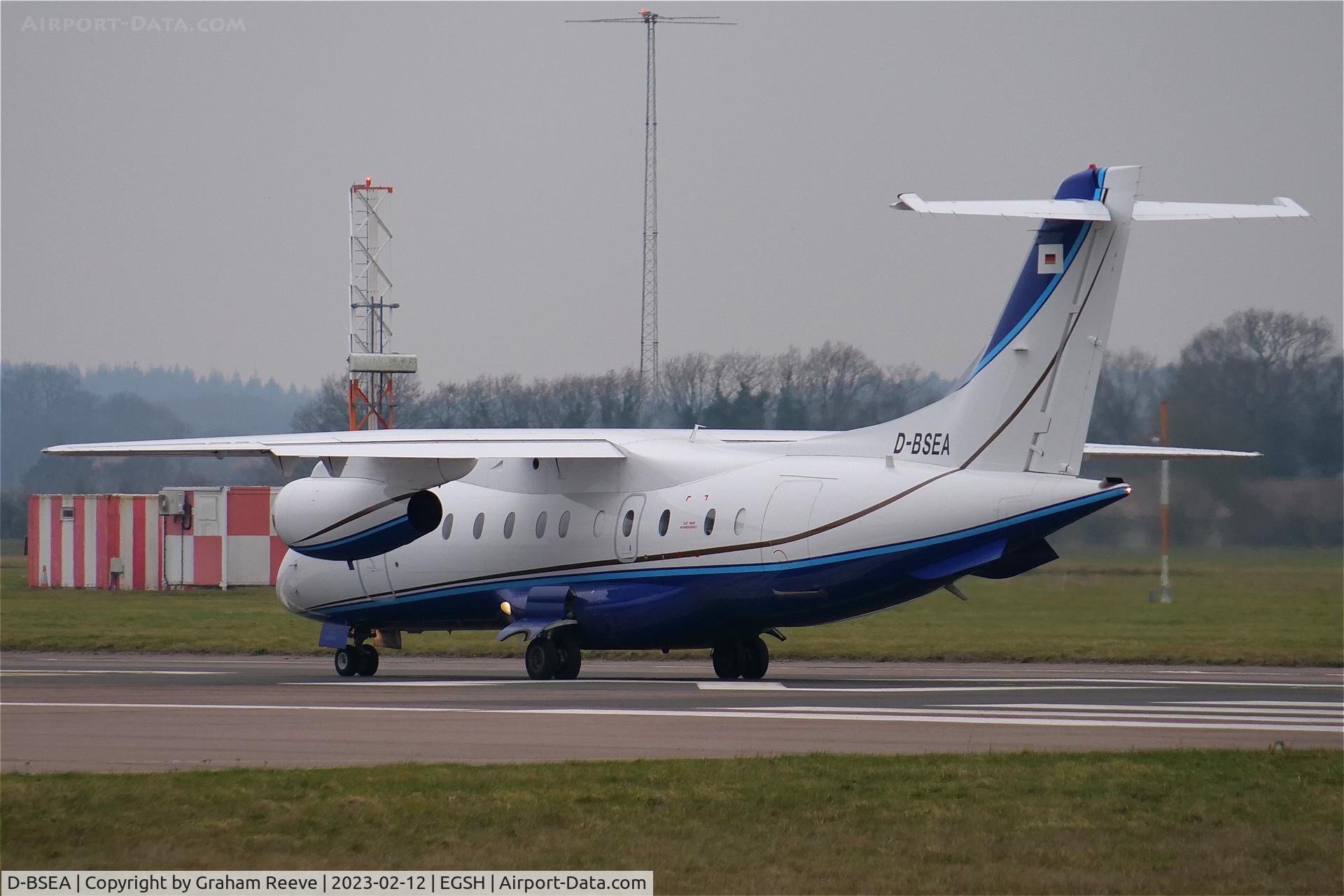 D-BSEA, 2001 Dornier Do328JET C/N 3176, Departing from Norwich.