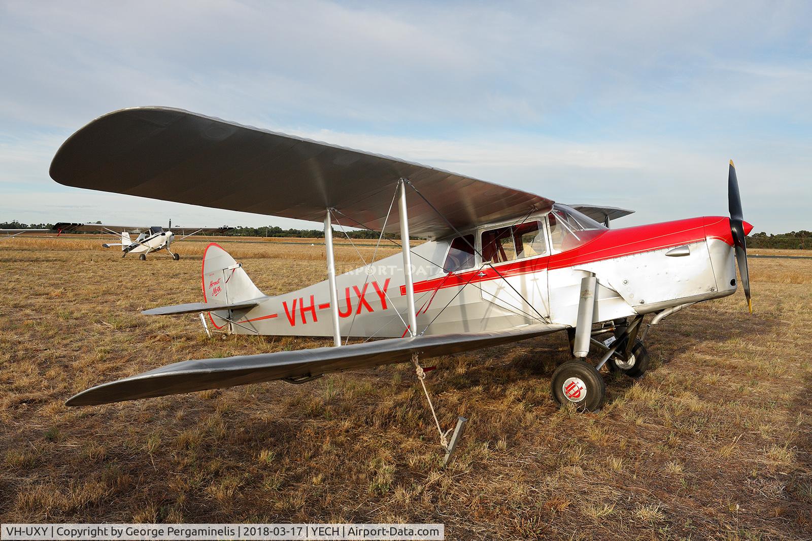 VH-UXY, 1937 De Havilland DH.87B Hornet Moth C/N 8131, Antique Aeroplane Assn of Australia National Fly-in.