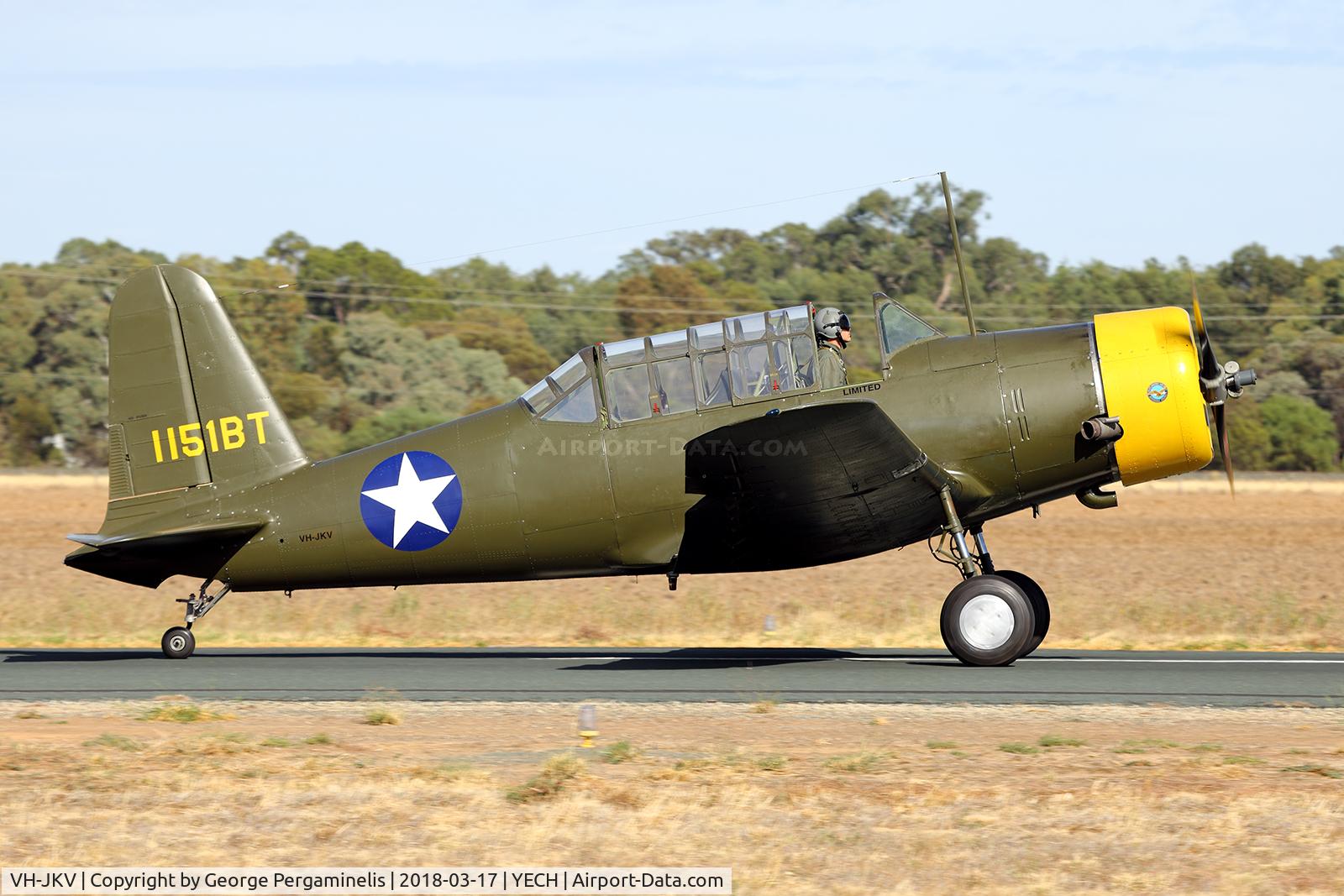 VH-JKV, 1942 Consolidated BT-13A Valiant C/N 7710, Antique Aeroplane Assn of Australia National Fly-in.