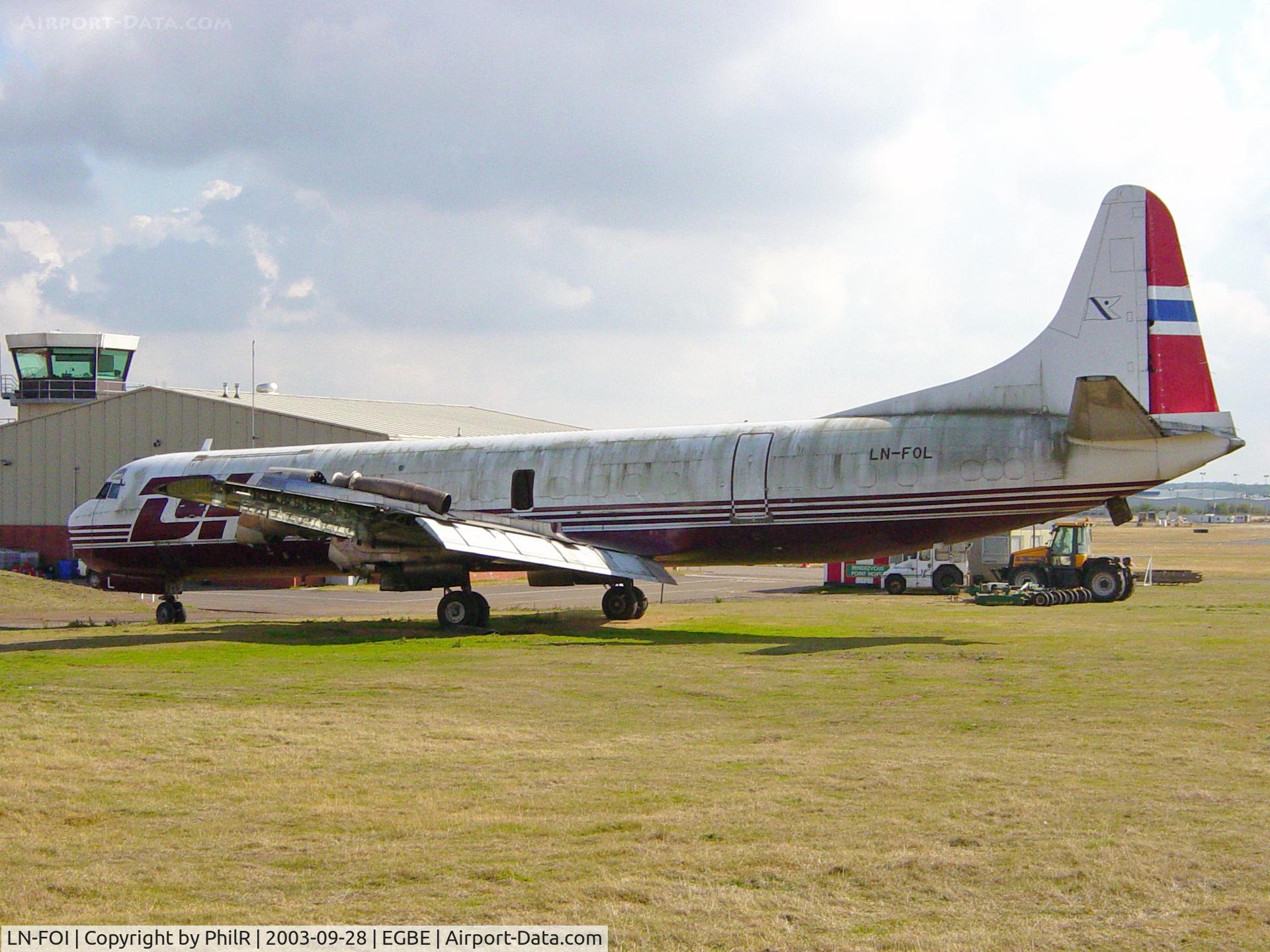 LN-FOI, 1959 Lockheed L-188C(F) Electra C/N 2005, LN-FOI (N9427C, ZK-BMP, ZK-TEA, N31231) 1959 Lockheed  L-188C Electra Fred Olsen Coventry