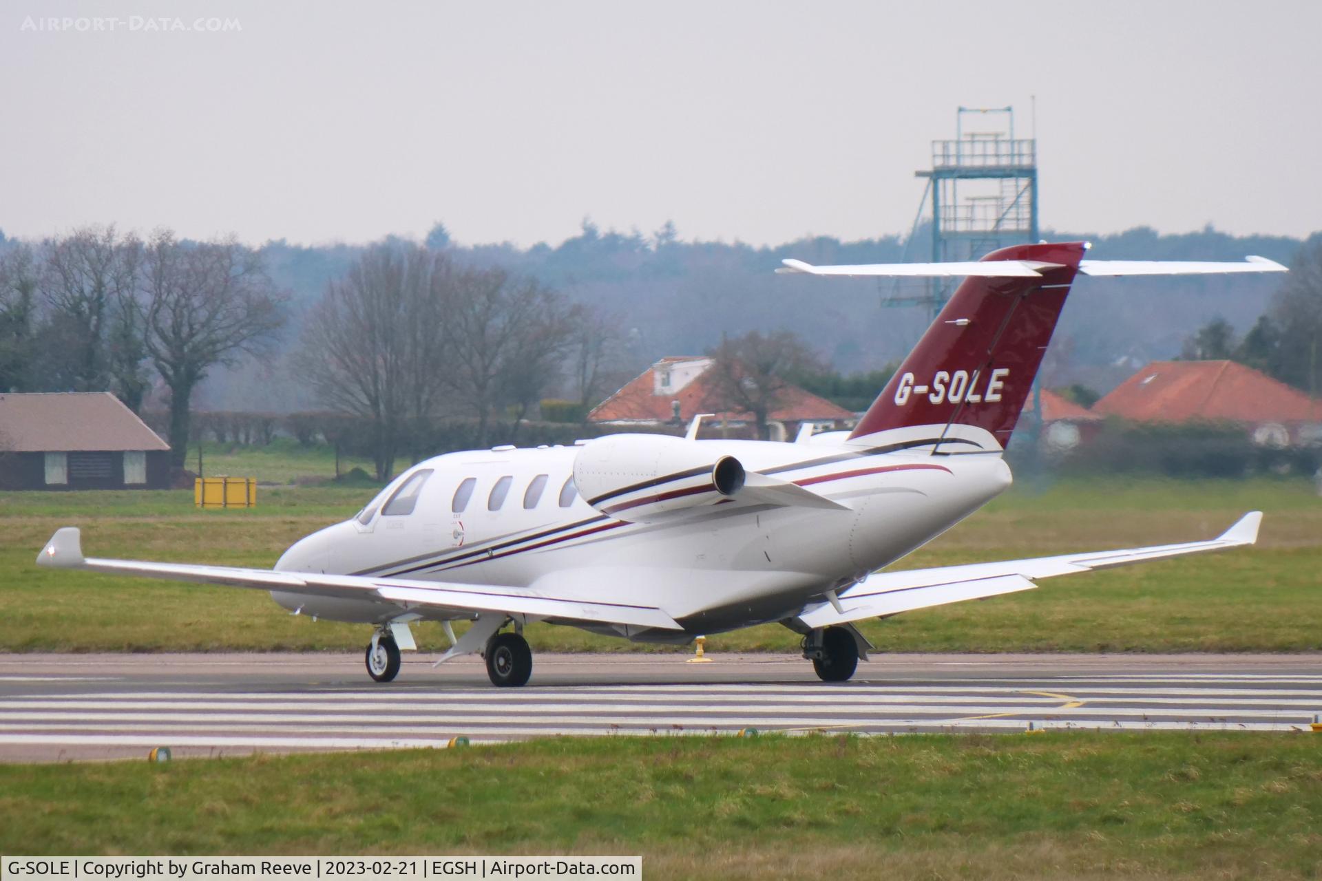 G-SOLE, 2022 Cessna 525 Citation M2 C/N 525-1124, Departing from Norwich.