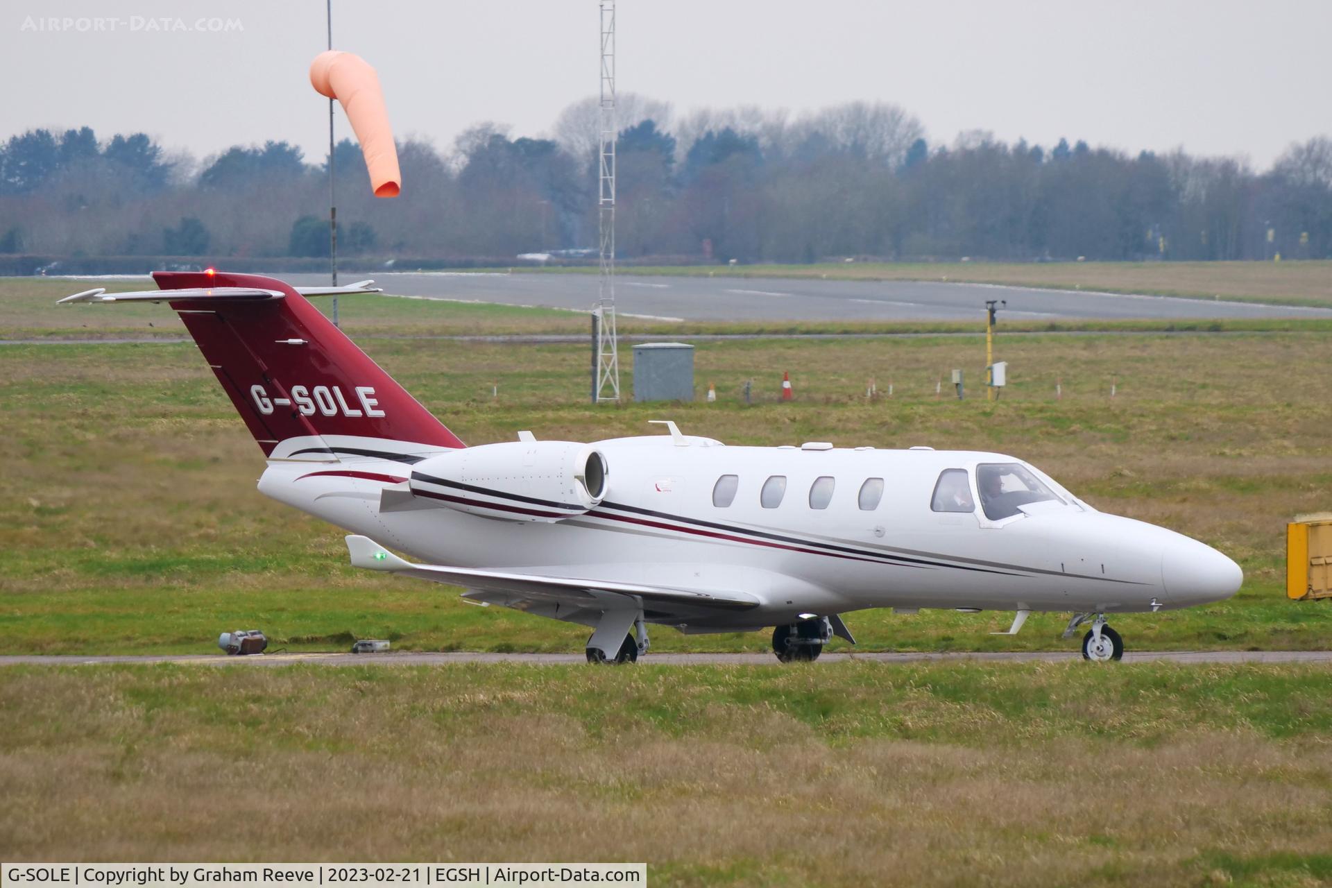 G-SOLE, 2022 Cessna 525 Citation M2 C/N 525-1124, Departing from Norwich.