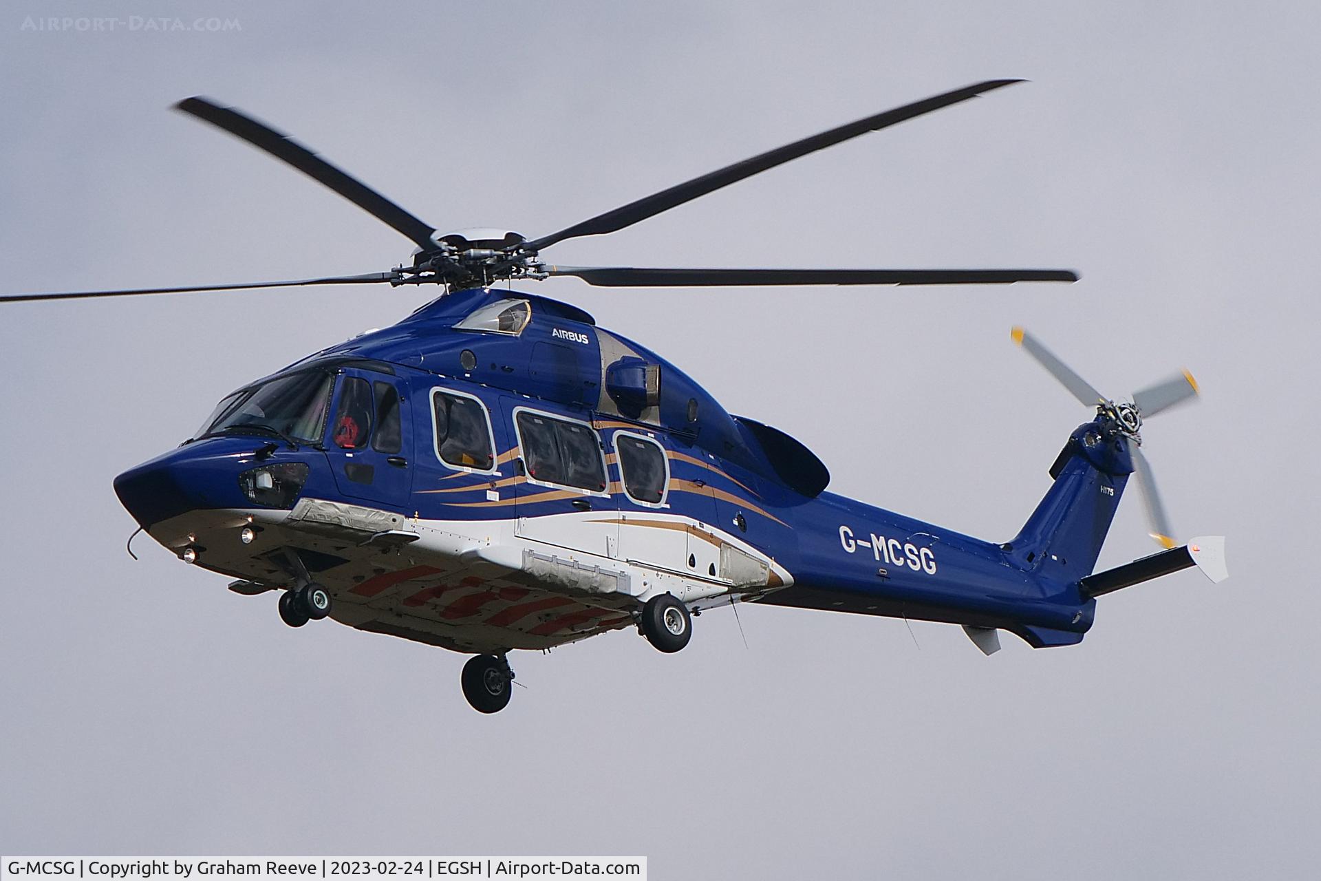 G-MCSG, 2016 Airbus Helicopters EC-175B C/N 5021, Landing at Norwich.