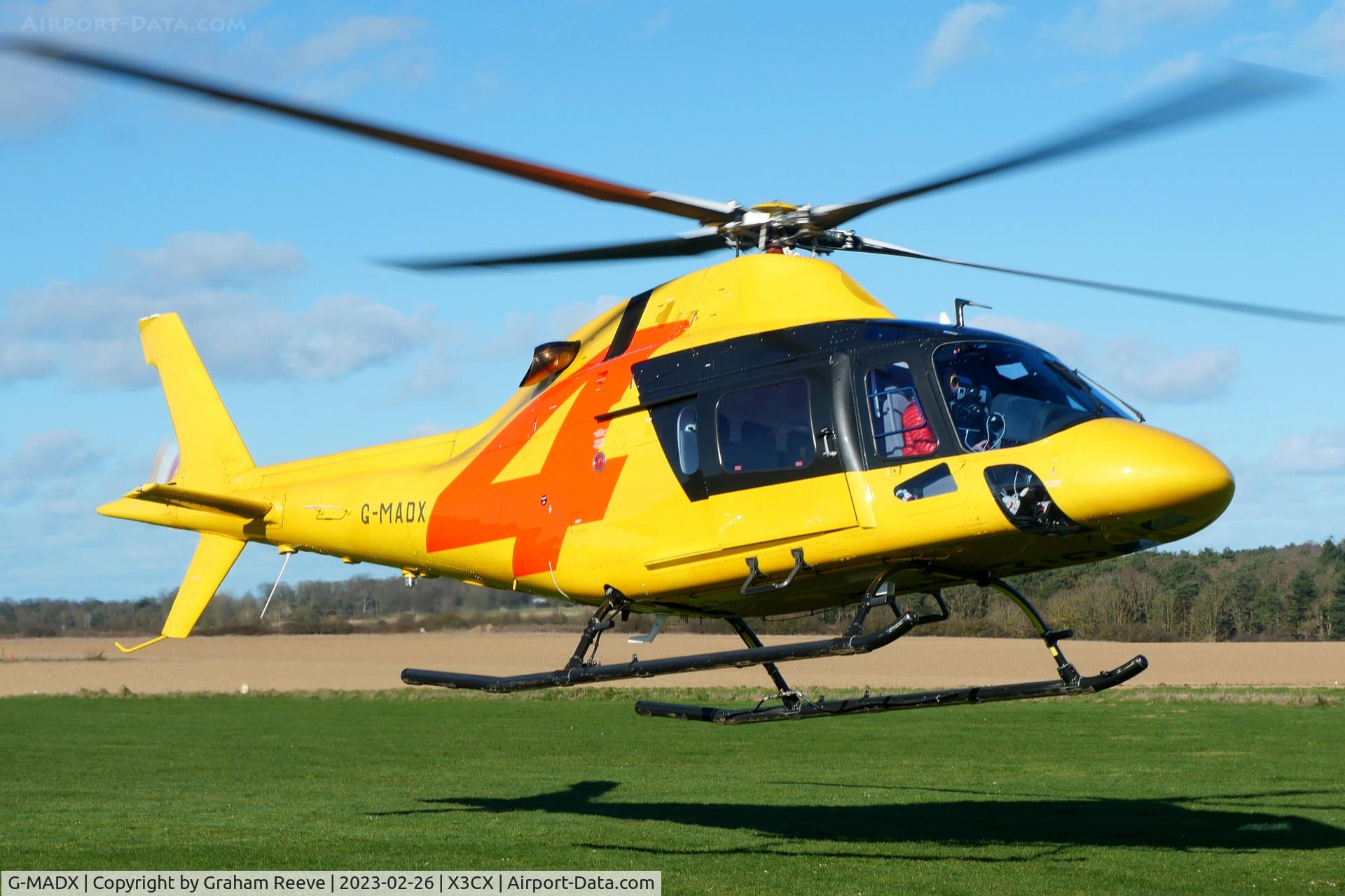 G-MADX, 2018 AgustaWestland AW-119 MKII Koala Koala C/N 14957, Departing from Northrepps.
