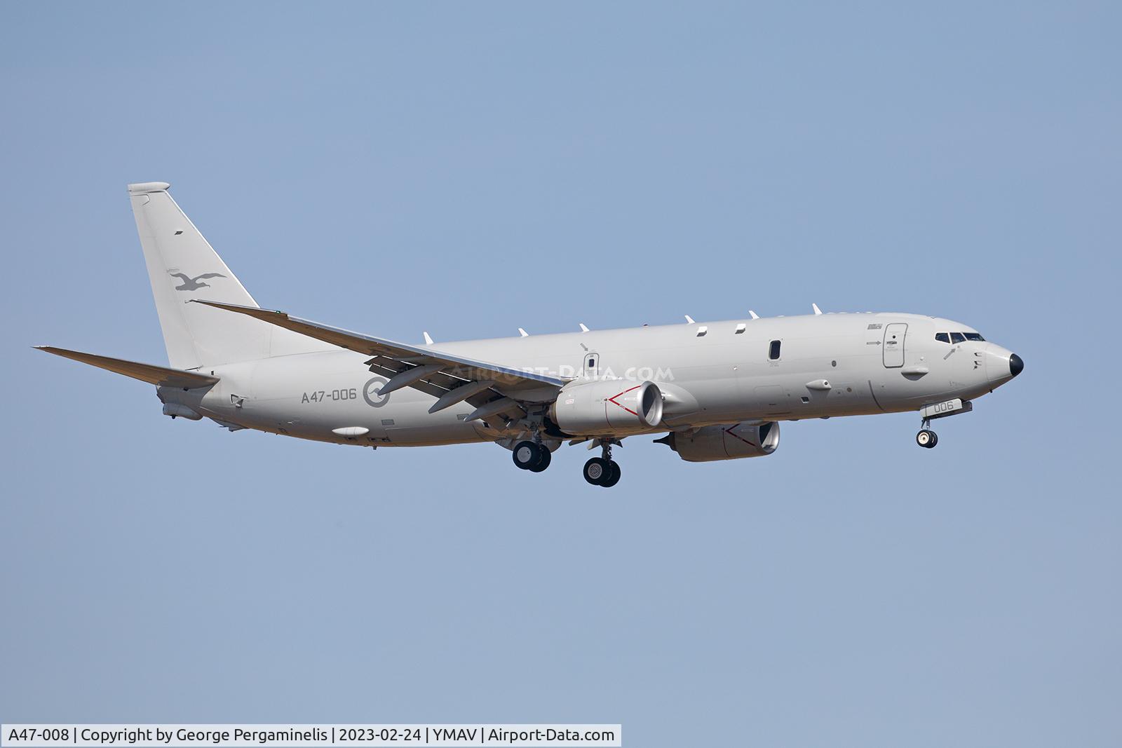 A47-008, 2018 Boeing P-8A Poseidon C/N 63191, Arriving for the Australian International Airshow 2023.