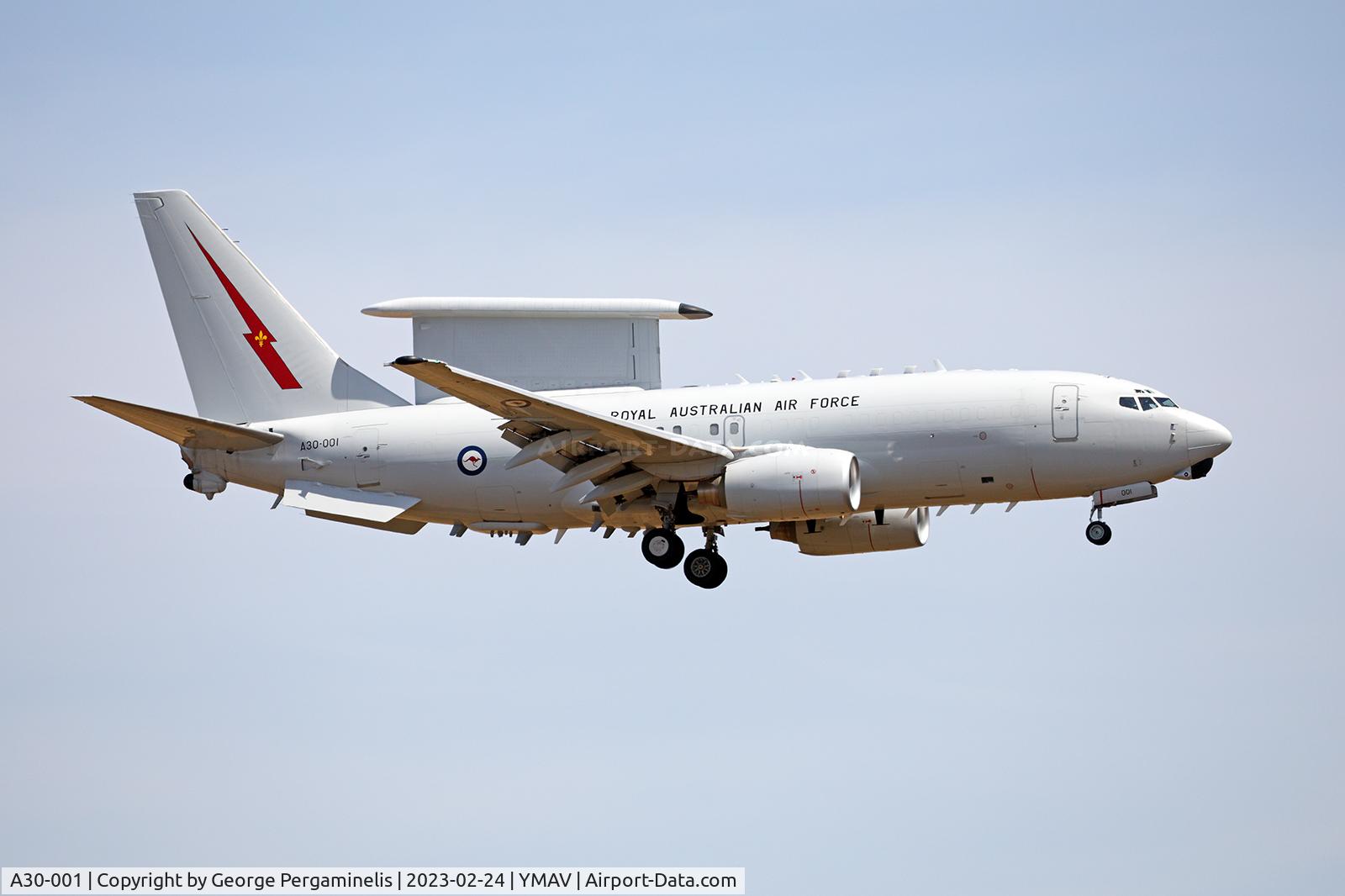 A30-001, 2002 Boeing E-7A Wedgetail C/N 33474, Arriving for the Australian International Airshow 2023.
