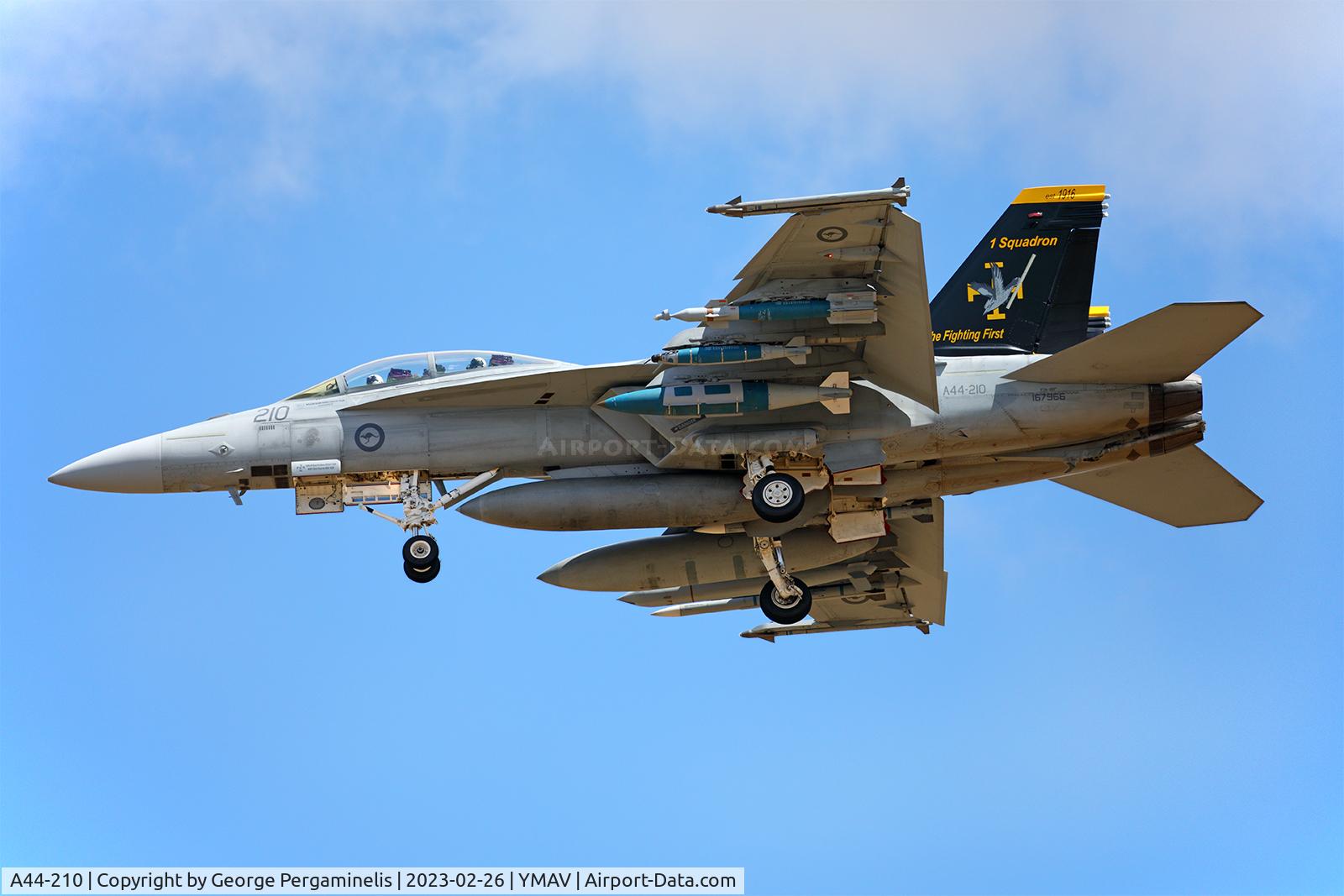 A44-210, Boeing F/A-18F Super Hornet C/N AF-10, Arriving for the Australian International Airshow 2023.
