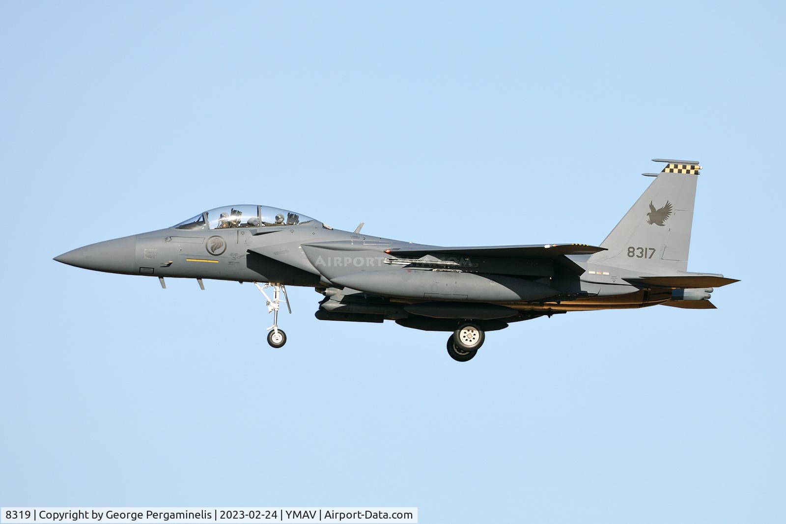 8319, Boeing F-15SG Strike Eagle C/N SG-15, Arriving for the Australian International Airshow 2023.