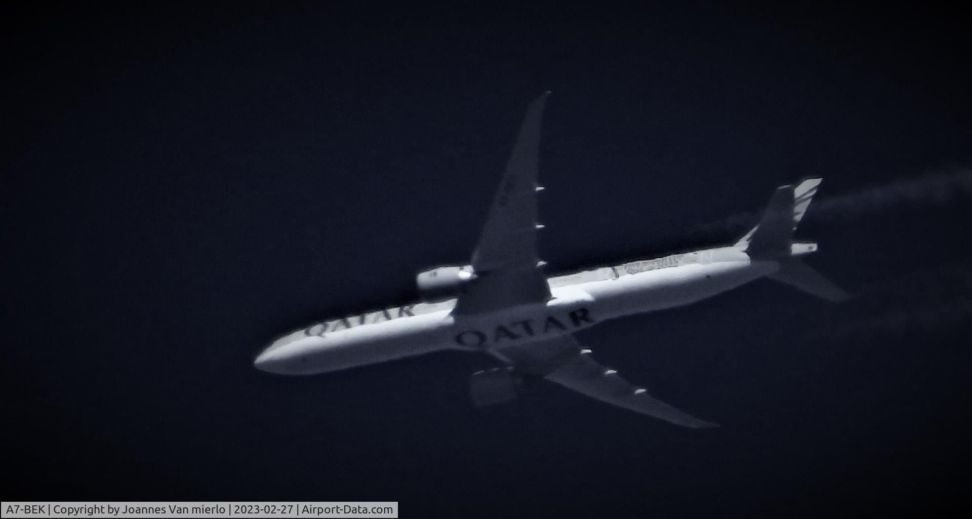 A7-BEK, 2017 Boeing 777-3DZ C/N 64062, Cruising over Belgium Flt320/515kts