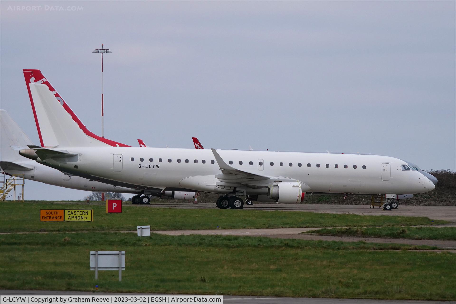 G-LCYW, 2008 Embraer 190SR (ERJ-190-100SR) C/N 19000163, Parked at Norwich after a re-spray.