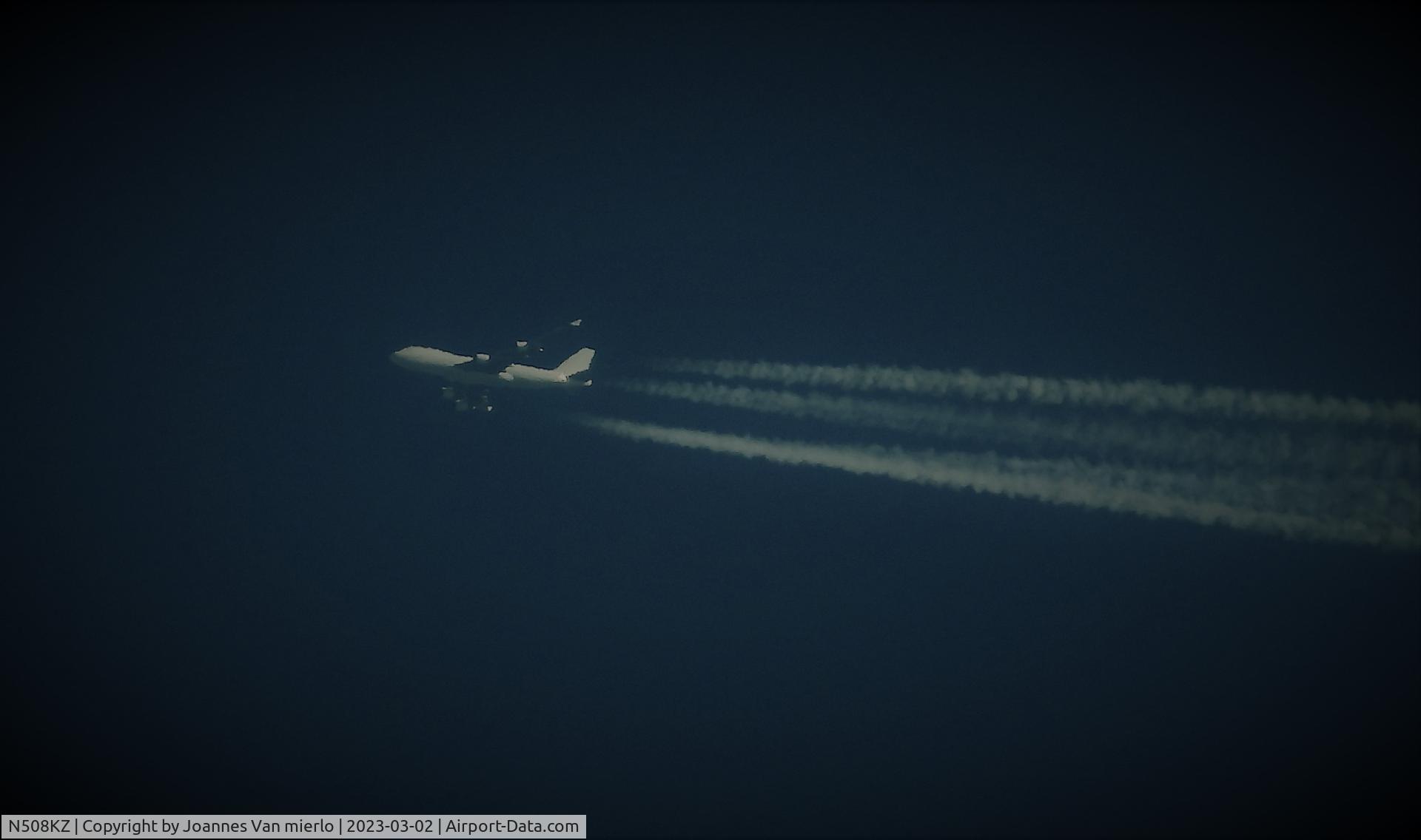 N508KZ, 2008 Boeing 747-4KZF C/N 36135, Cruising over Belgium
