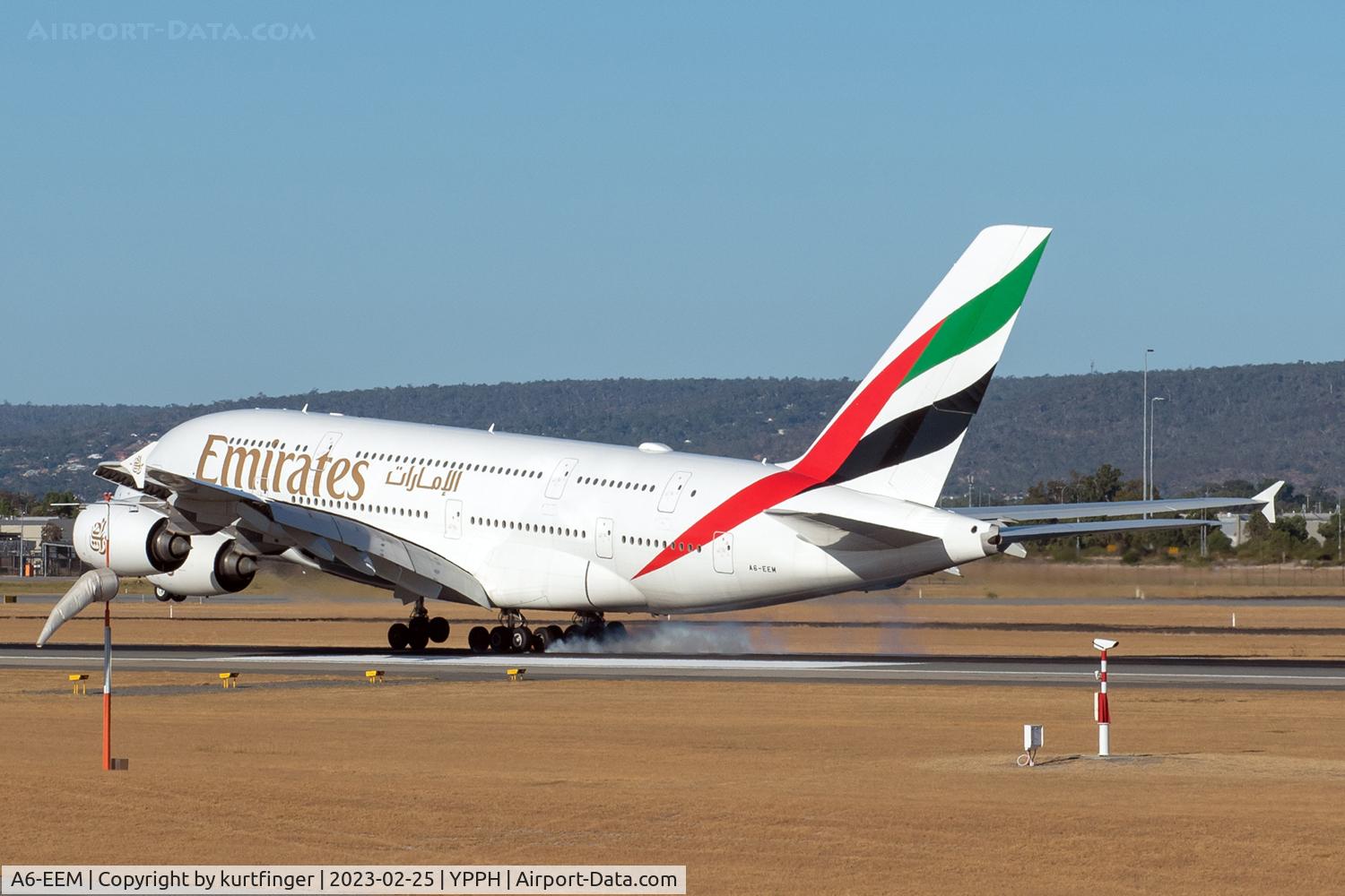 A6-EEM, 2013 Airbus A380-861 C/N 134, A380-861 cn 134. Emirates A6-EEM R03 YPPH 25 February 2023