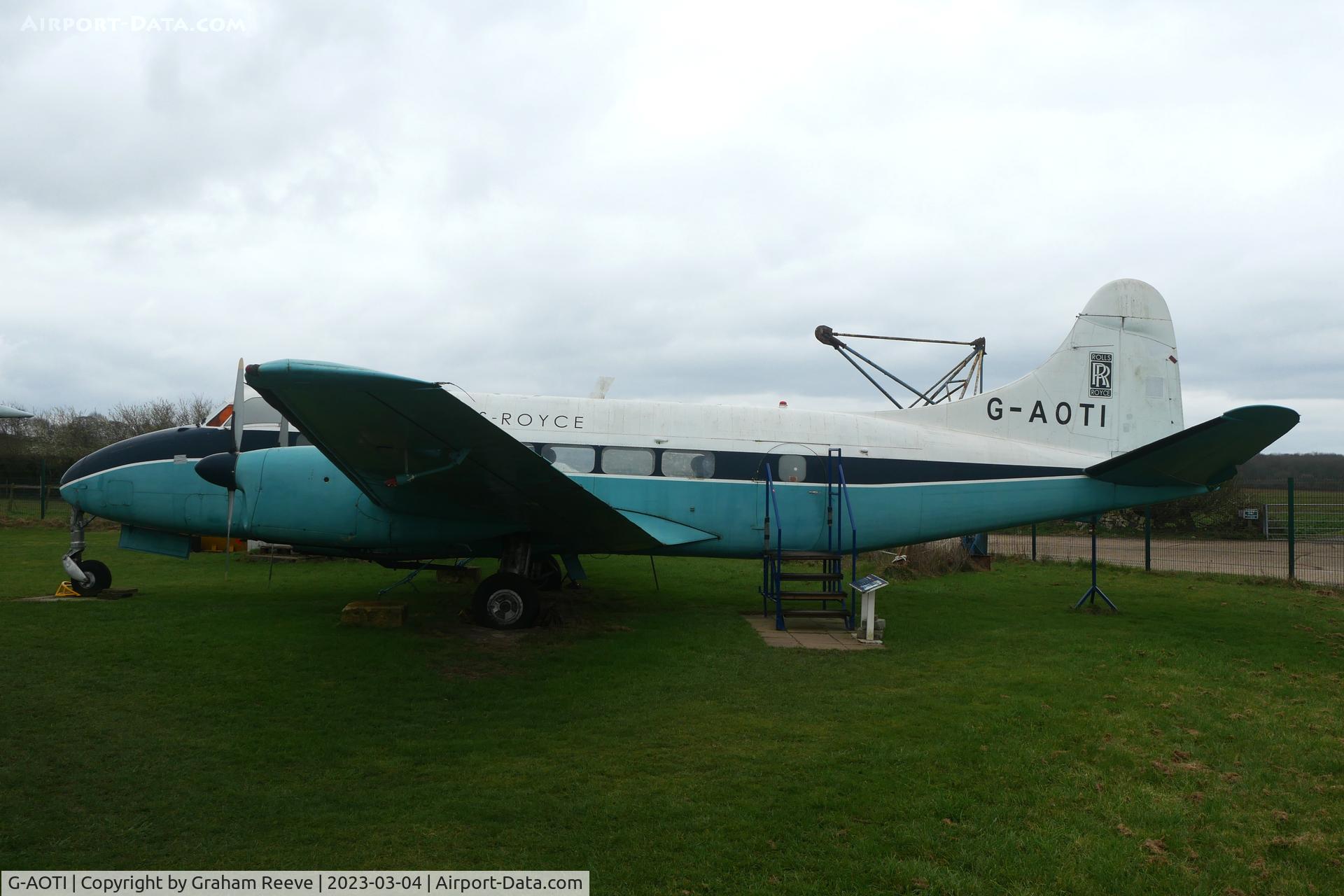 G-AOTI, 1956 De Havilland DH-114 Heron 2D C/N 14107, On display at the De Havilland Museum, London Colney.